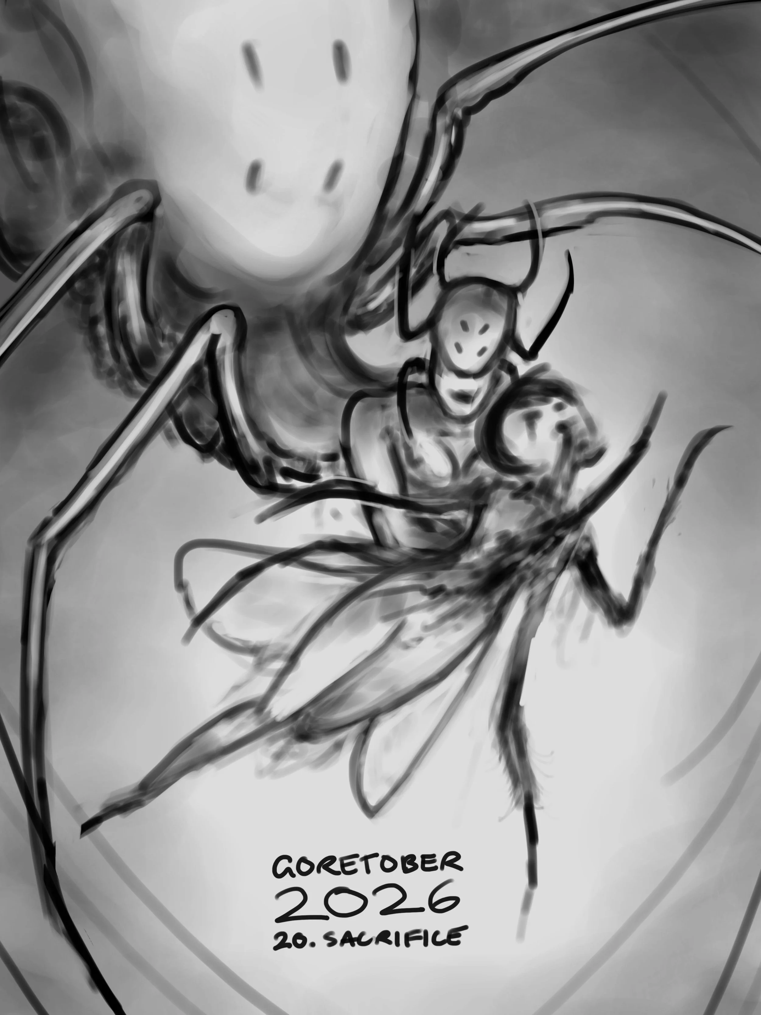 Goretober Day 20: Sacrifice 
A small fae a day keeps the doctor away.. 

Drawn with Procreate ✍🏻
#xxanemiagoretober2026 #goretober2026 #horrorart