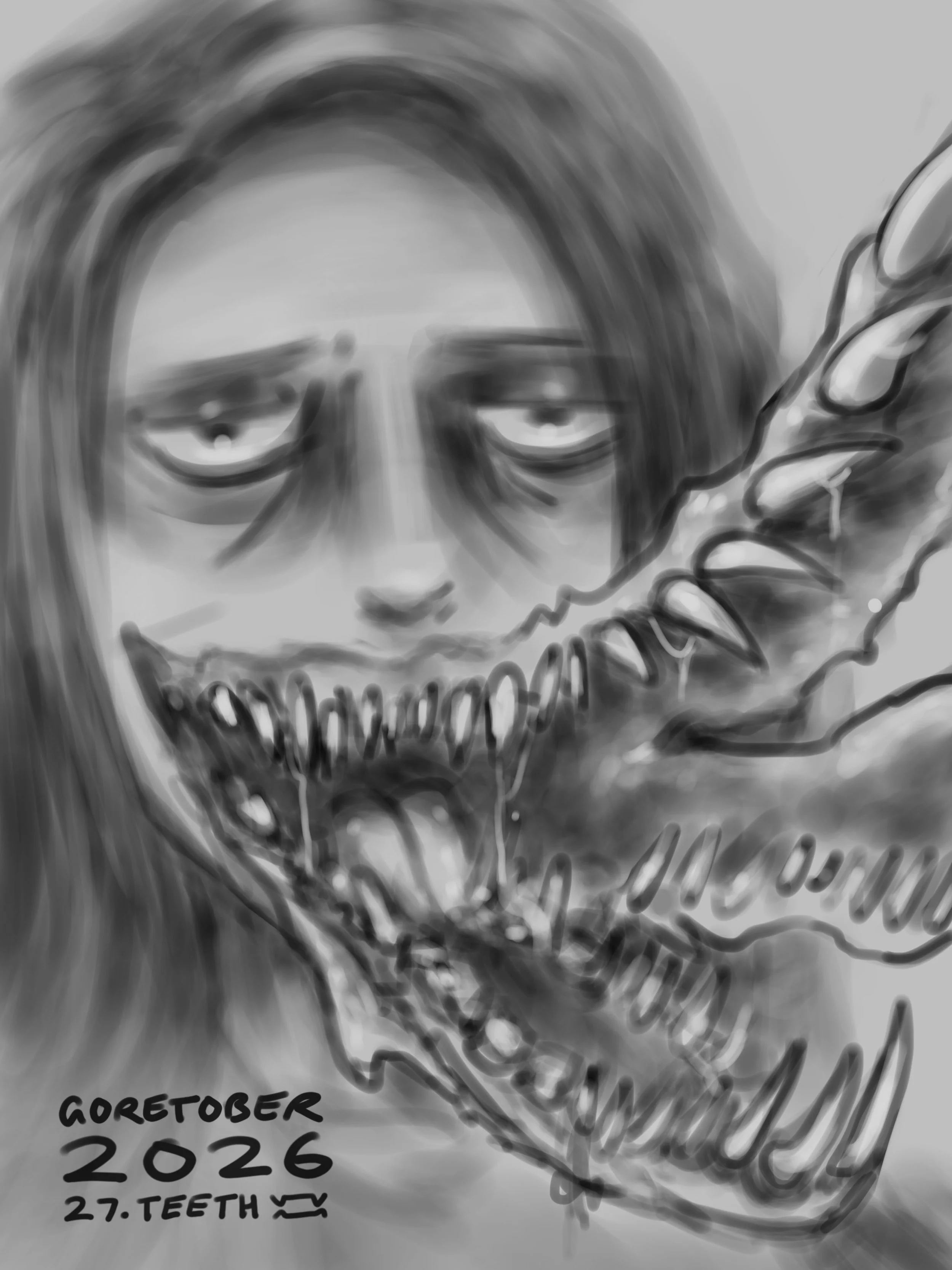 Goretober Day 27: Teeth

Drawn with Procreate ✍🏻
#xxanemiagoretober2026 #goretober2026 #horrorart