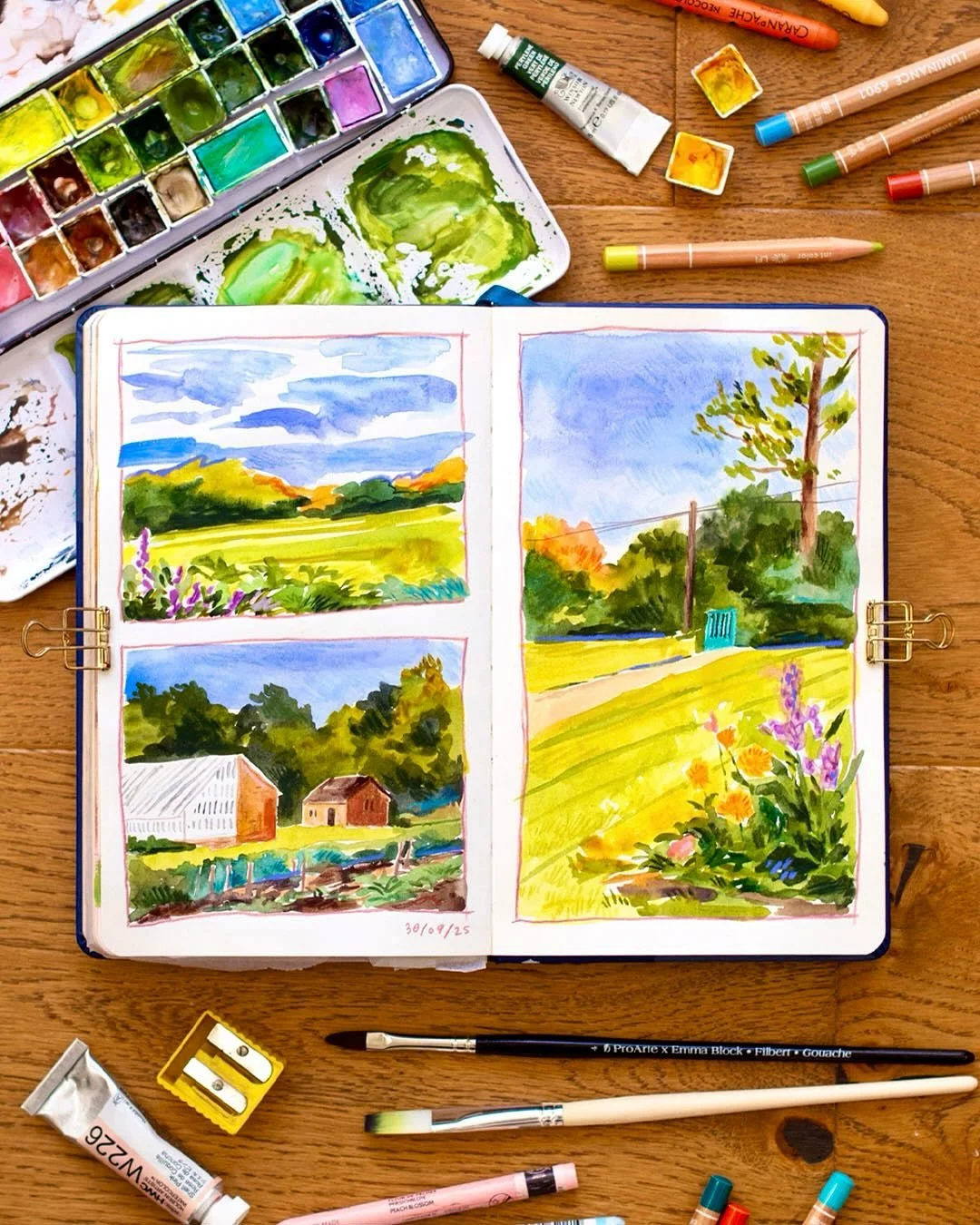 I&rsquo;m not quite ready to let go of using references from summer yet&hellip; but soon I&rsquo;m sure my colour palette will start to reflect all the oranges and yellows that I&rsquo;m seeing in the trees around me! 🍂🍁

#MixedMediaArt SketchbookA