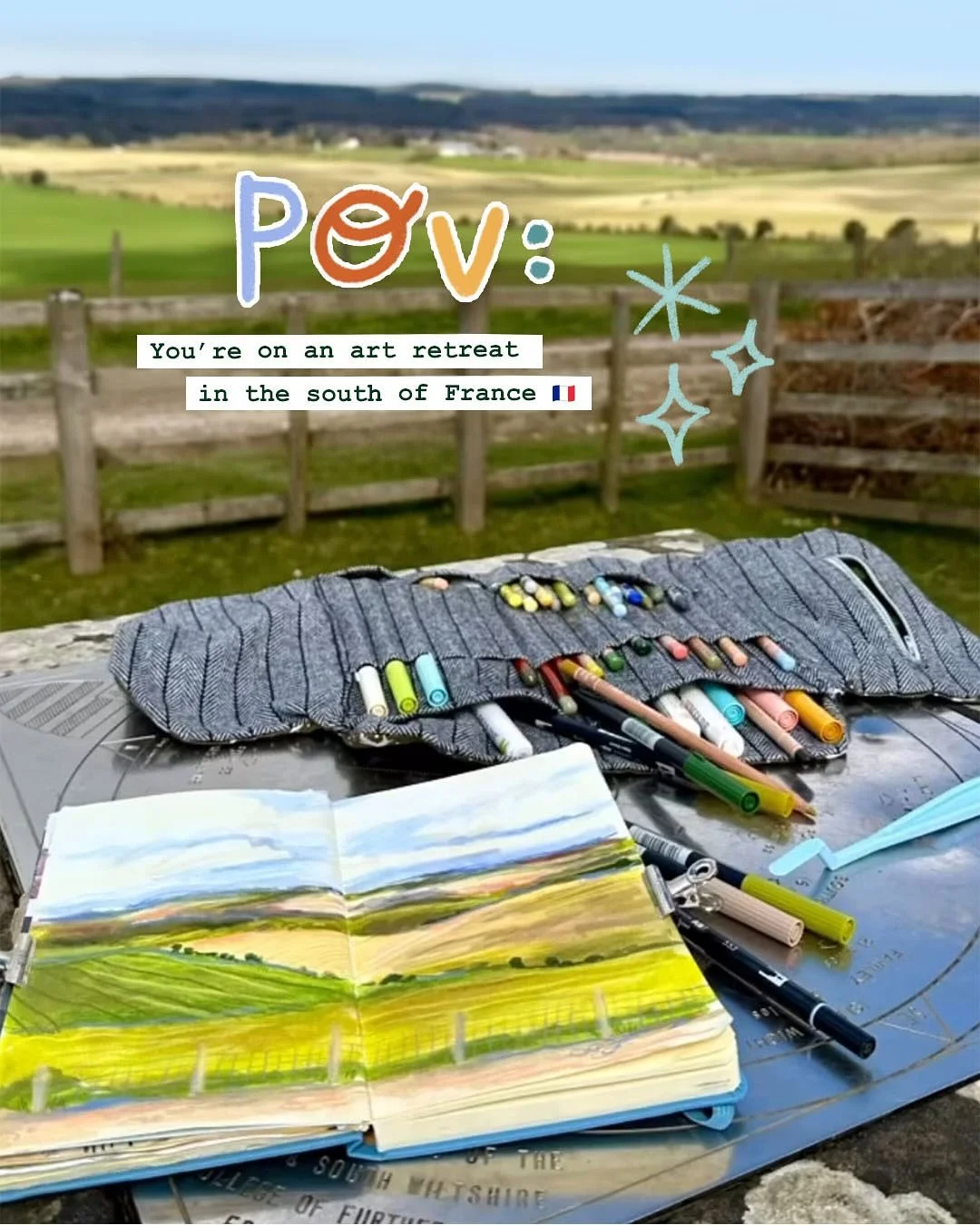 POV: You&rsquo;re on an art retreat in France 🇫🇷🎨

You wake up in a beautiful private estate in Occitanie, southern France, ready for a travel sketchbook retreat to fill your pages with JOY! ✨

You&rsquo;ll embrace imperfection, learn to loosen up