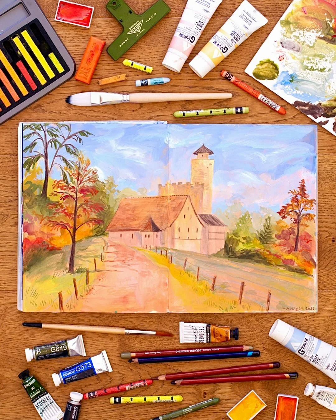 Another autumnal page before I start switching to cooler palettes! I&rsquo;m still loving prepped paper backgrounds so I&rsquo;ve added the &lsquo;before&rsquo; in the carousel so you can see what&rsquo;s underneath (slide 4!) Most of it got covered 