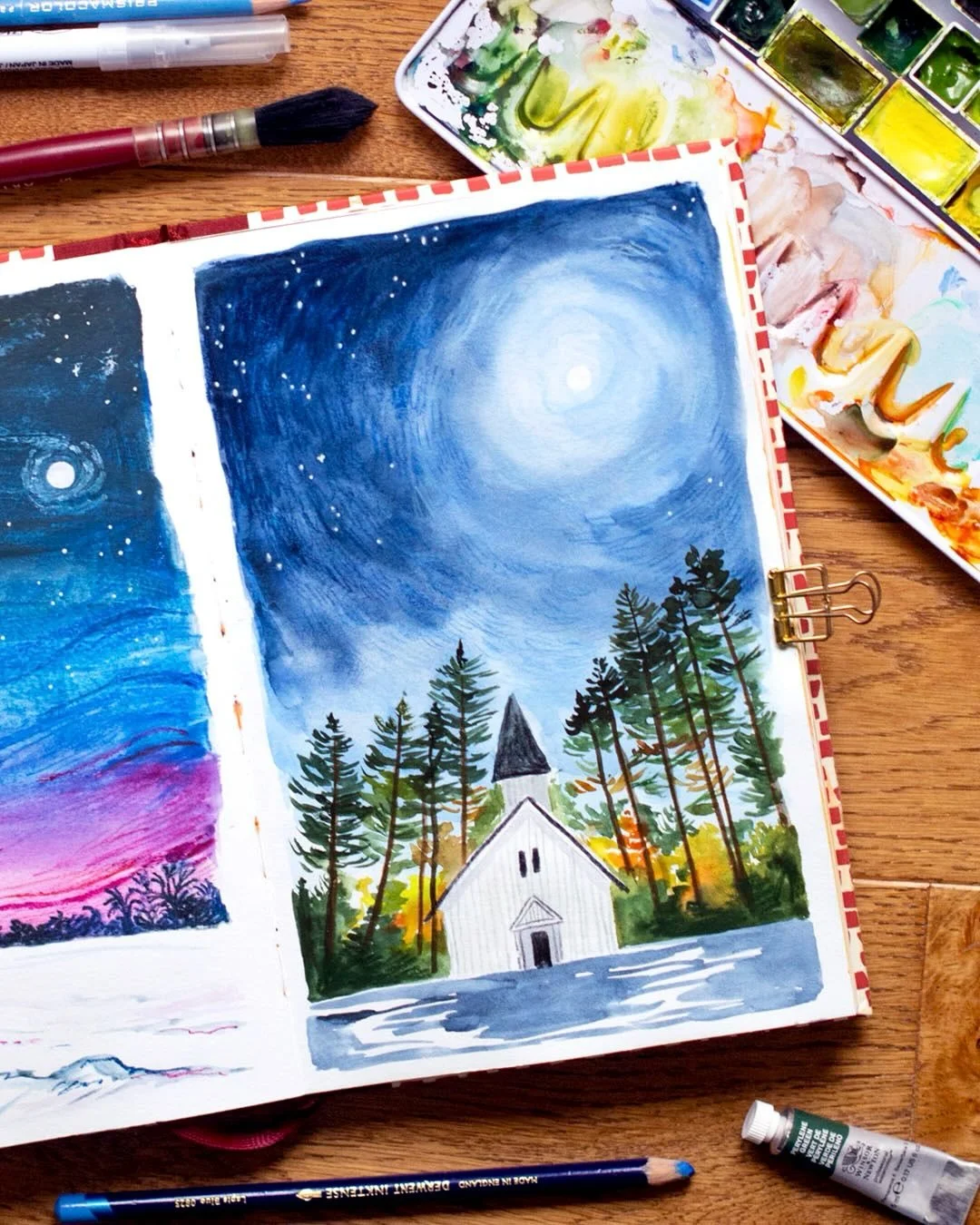 I told you last week I&rsquo;d share the second painting from my night-time winter painting video last week and here it is!! 🌝🤗 I often default to dark skies and opaque colours, but this one was a specific painting to use watercolour for showing ni