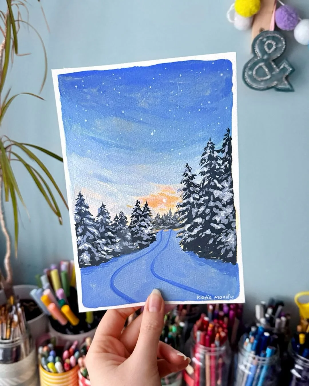 Still obsessed with winter scenes and painting snow! I loved watching this one transform as I layered on the paint for the trees &mdash; it&rsquo;s all paint and no other mediums which is a rarity for me 😅

It started out with a prepped base again, 