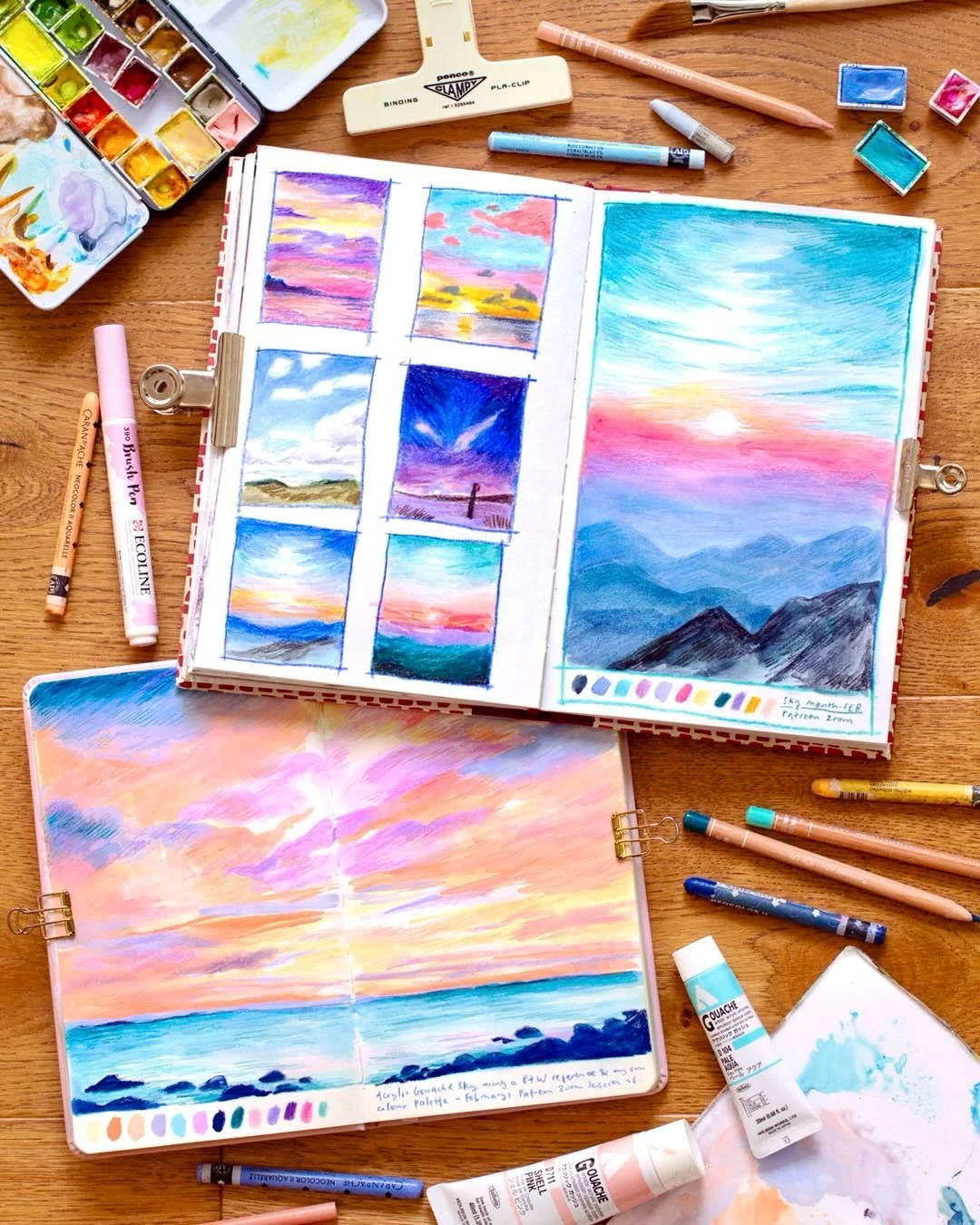 Allll the colour and all the skies! More wonderful experiments and play alongside my patrons last night in our drawing session! We started with 5 minute warm-up panels and then had two long timers for the bigger references. These were a bit different
