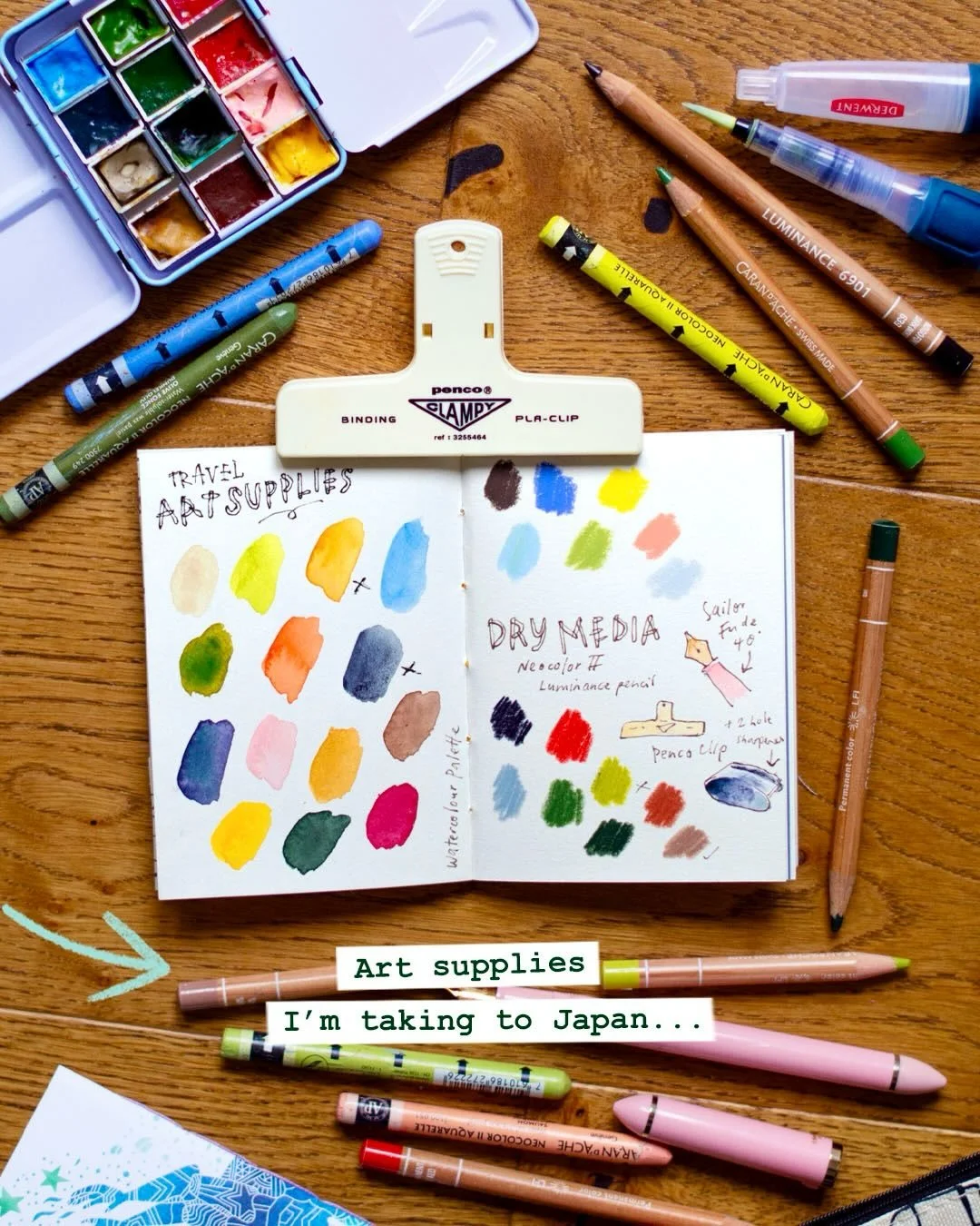 Packing art supplies for a trip is so hard!! I&rsquo;m off to Japan soon and I&rsquo;m trying hard to be minimal with art supplies 🙈 Here&rsquo;s a look at my swatching session as I shared a video of my full decision process with my patrons in yeste