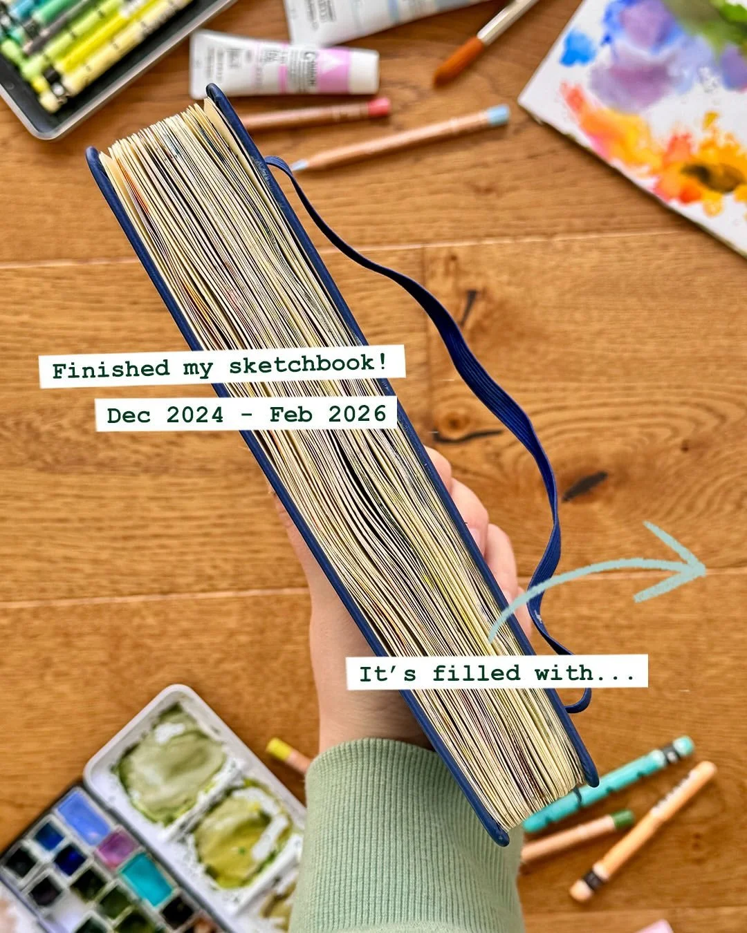 15 months in this sketchbook and it&rsquo;s filled with a bit of everything: unfinished spreads, detailed paintings, fast sketches, master studies and art that took ages, but most importantly: it&rsquo;s filled with joy. Plenty of experiments. A ton 