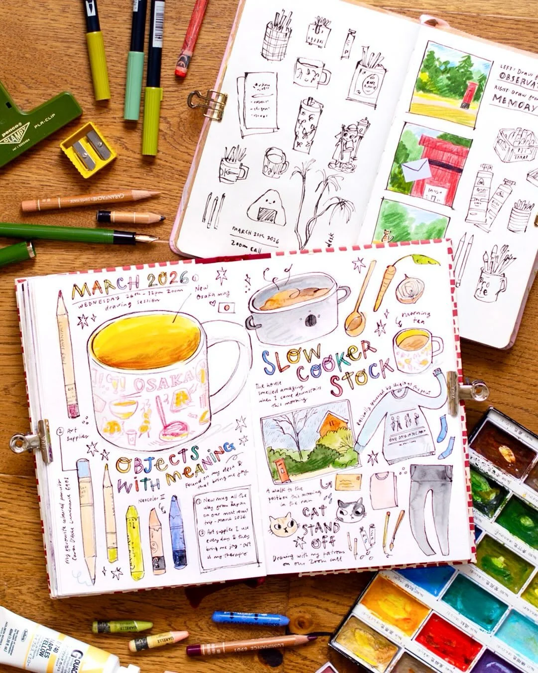 An absolutely lovely drawing session with my patrons yesterday as I taught a journaling workshop! We did lots of exercises: Drawing from observation, drawing from imagination and memory, and finding lots of ways to incorporate our daily life into our