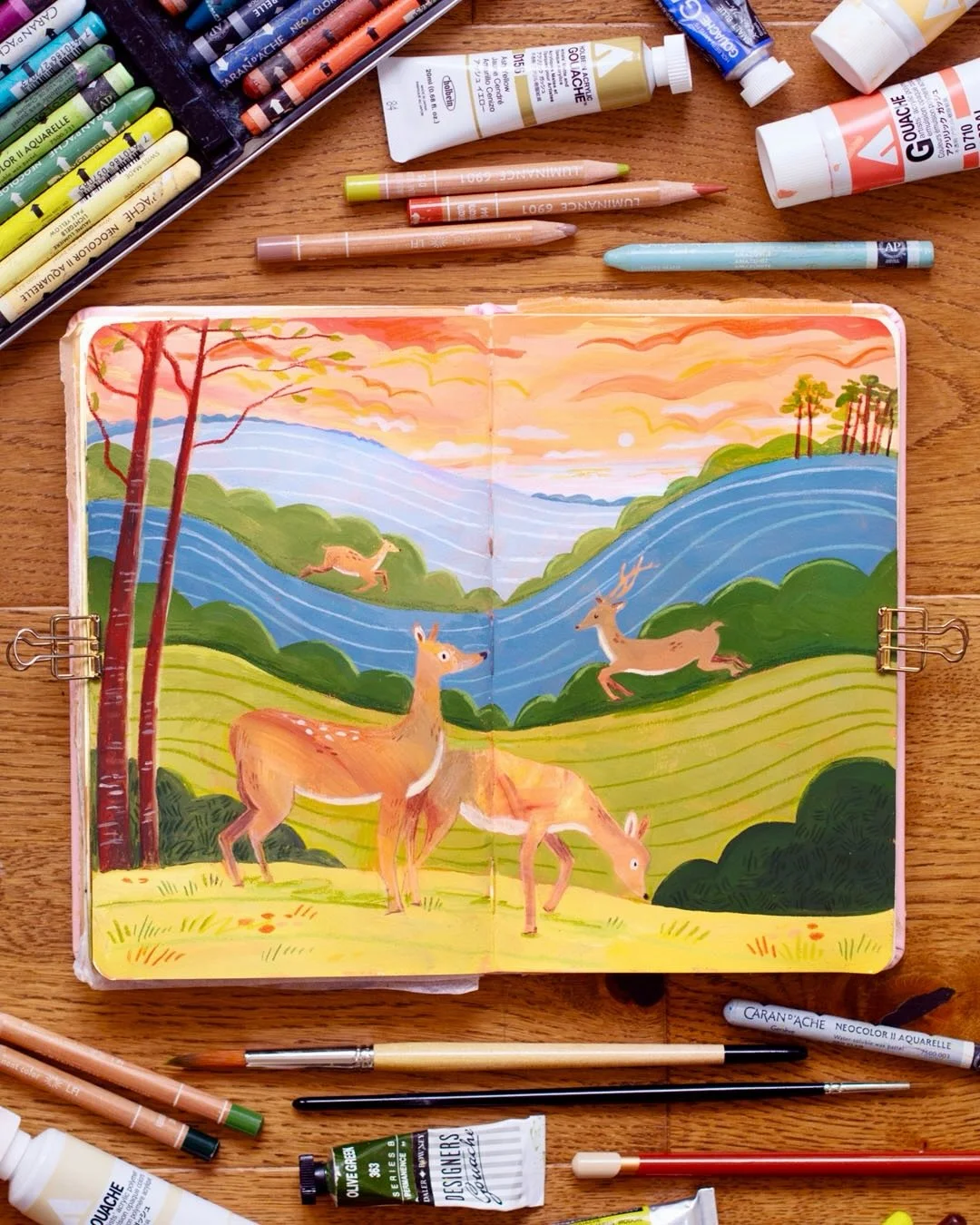 Who remembers my Fast Foxes spread from a few months ago? It was a big experiment for me but I had so many lovely comments and requests for a tutorial, so I&rsquo;ve painted another spread using the same methods to teach you! And the bonus is&hellip;