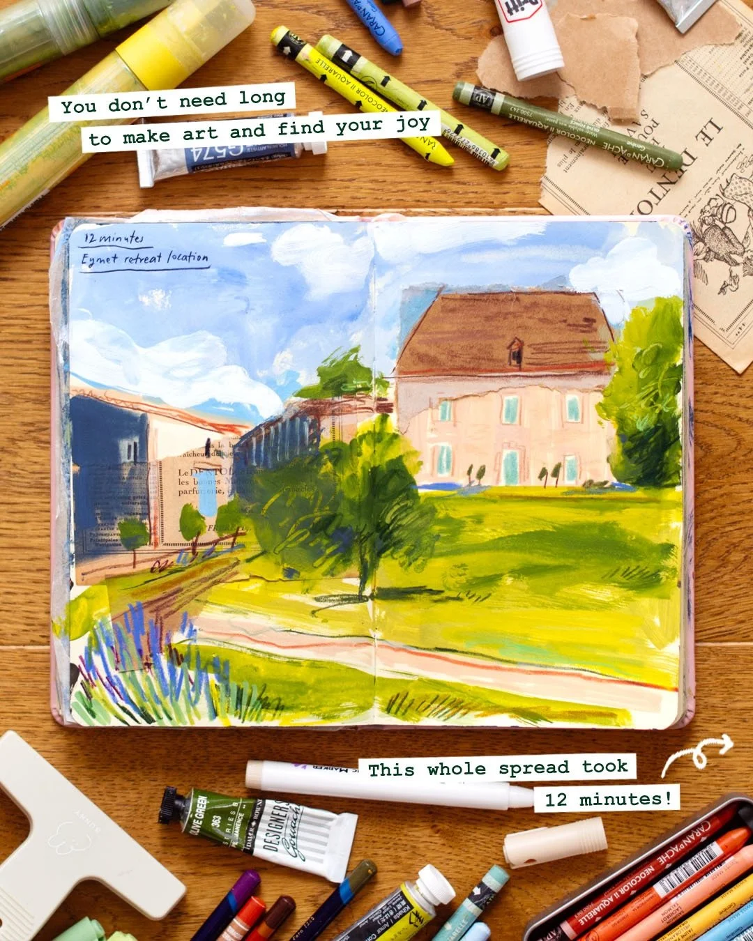 12 minutes ⏱️ That&rsquo;s all this spread took! Just loosening up and going for it whilst having fun 🎉With a lot on my plate lately I&rsquo;ve been squeezing in personal creative time where I can, and today it was this. 12 minutes to not overthink 