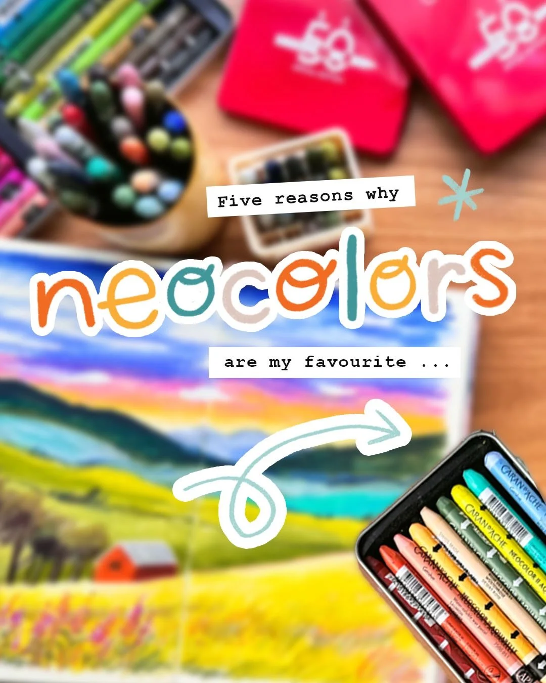 Five reasons why I love Neocolor IIs! I use them to finish off basically 90% of all my sketchbook work - they are the perfect finishing pop of colour and wonderful for extra details. From foliage texture to sunset gradients, colourful flowers and imp