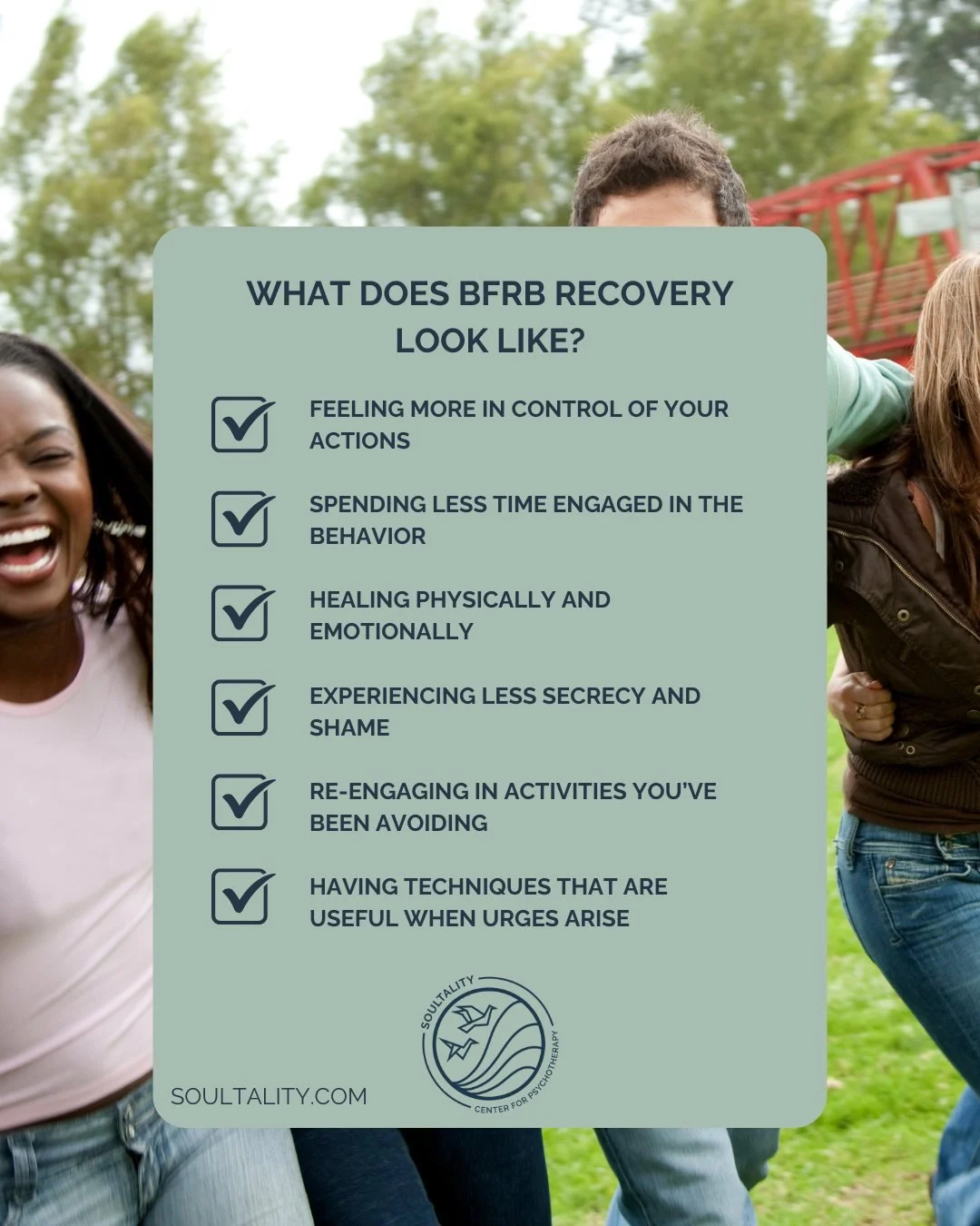 Our clinicians offer personalized, evidence-based treatment for Body-Focused Repetitive Behaviors in a compassionate and judgment-free environment.
You deserve support that fully recognizes and addresses the complexity of your experience. Contact Sou