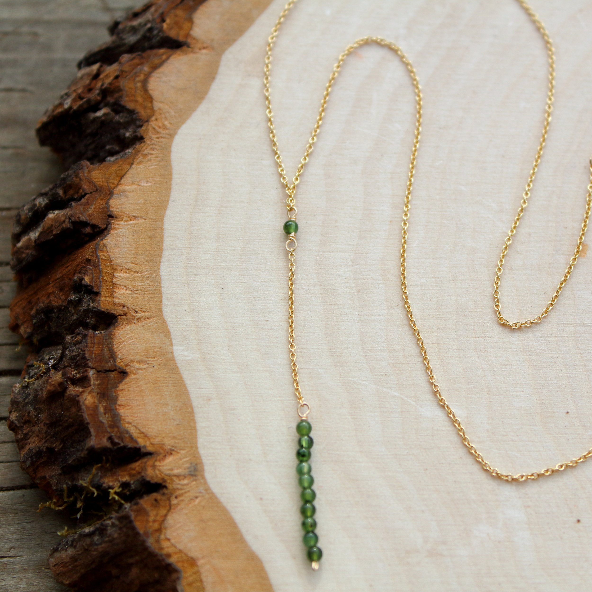 Beaded Jade Lariat Necklace — Crystal 