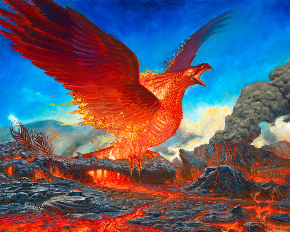 Phoenix Original with Frame — Joe Slucher Fantasy and Sci-Fi Art