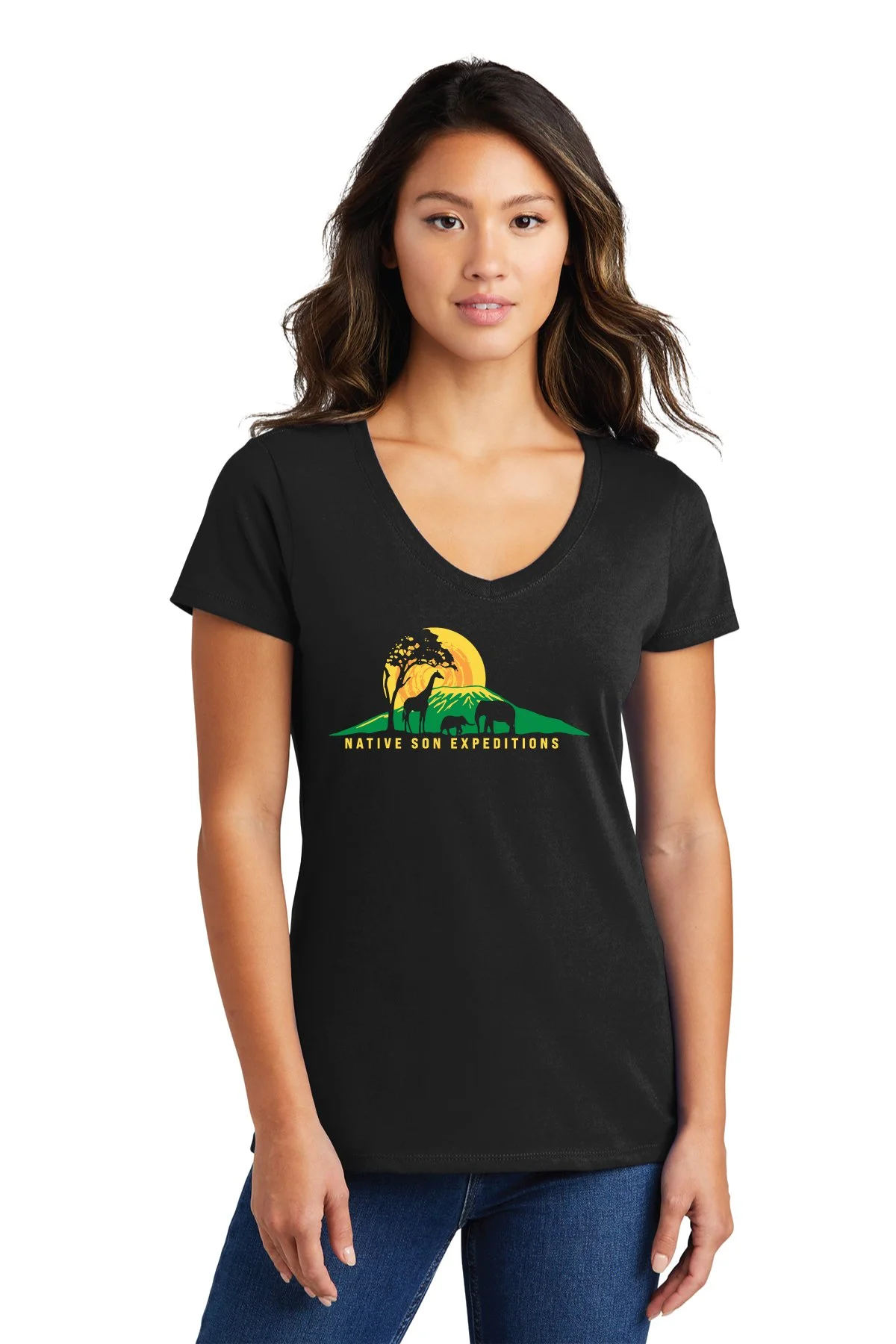 Womens  100% Cotton V-neck T-shirts