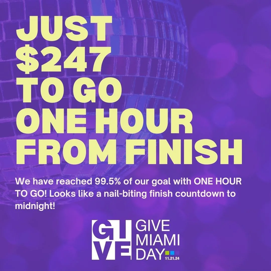 We’re in the final stretch of #GiveMiamiDay, and thanks to our incredible supporters, we’ve achieved 99.5% of our $65K goal! 💙 Your generosity has awe-inspiring, and we’re so grateful for each and every one of you for donating and