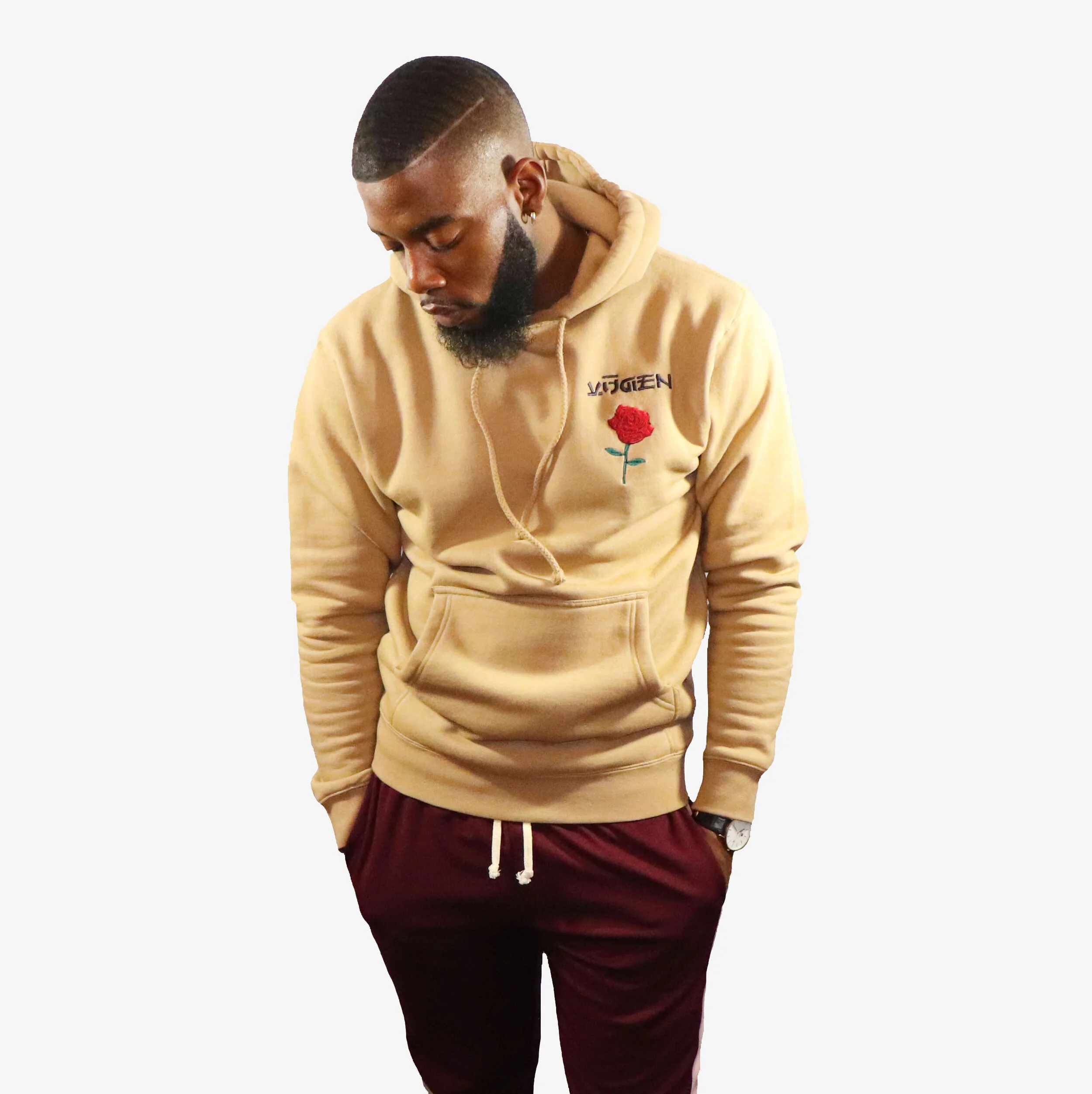 beige hoodie with roses