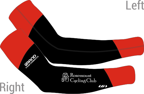 Black arm warmers with red accents on each end.