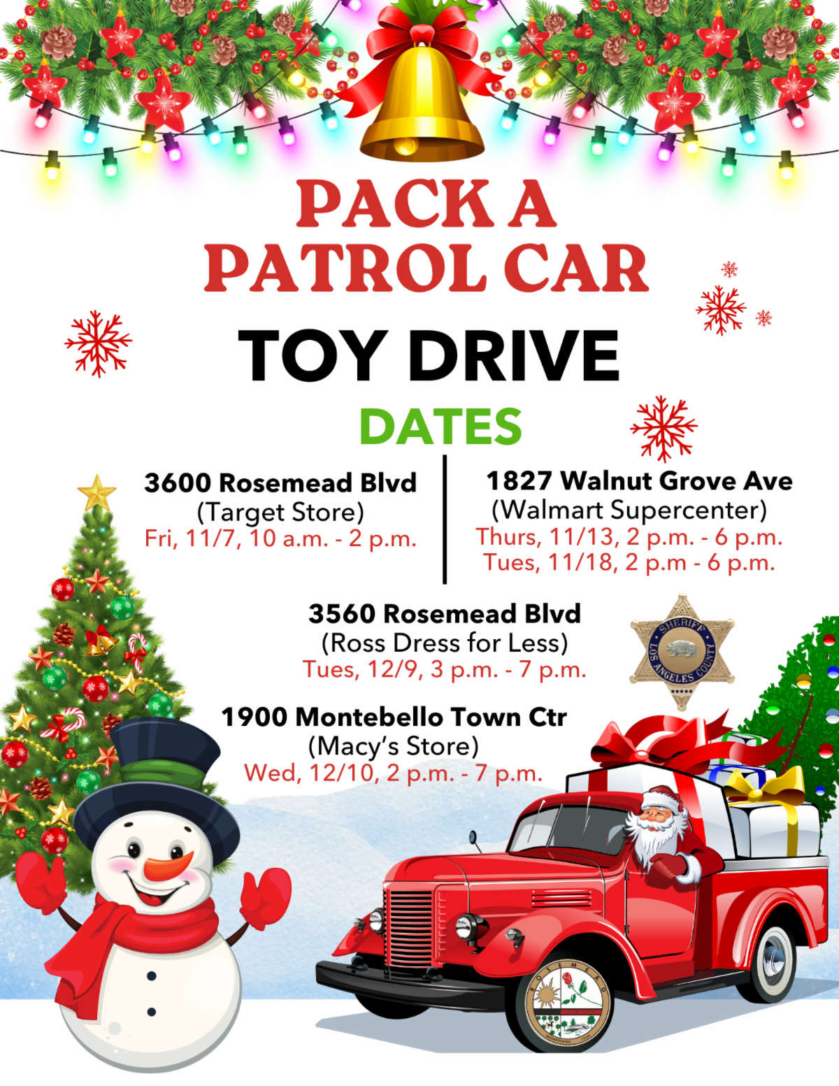 PACK A PATROL CAR TOY DRIVE 