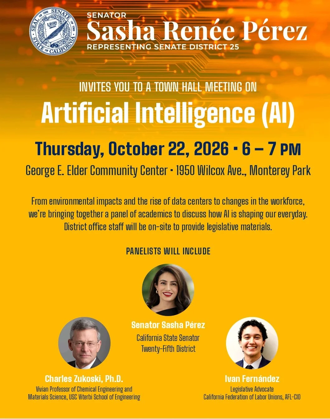 Artificial Intelligence (AI) Town Hall with Senator Sasha Renee Perez