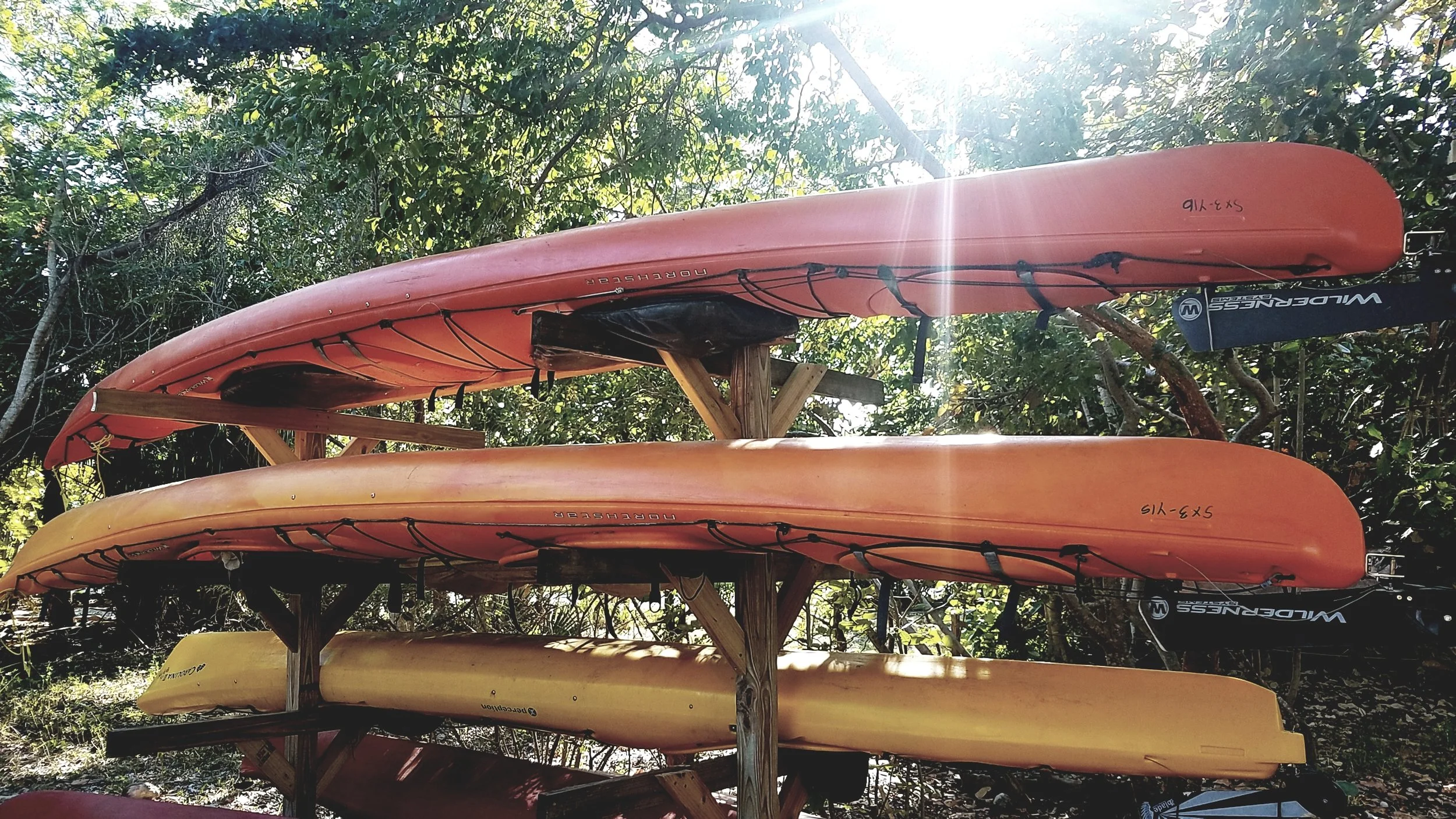 Storing your kayak on an elevated rack will protect it from elements on the ground like dirt and moisture.