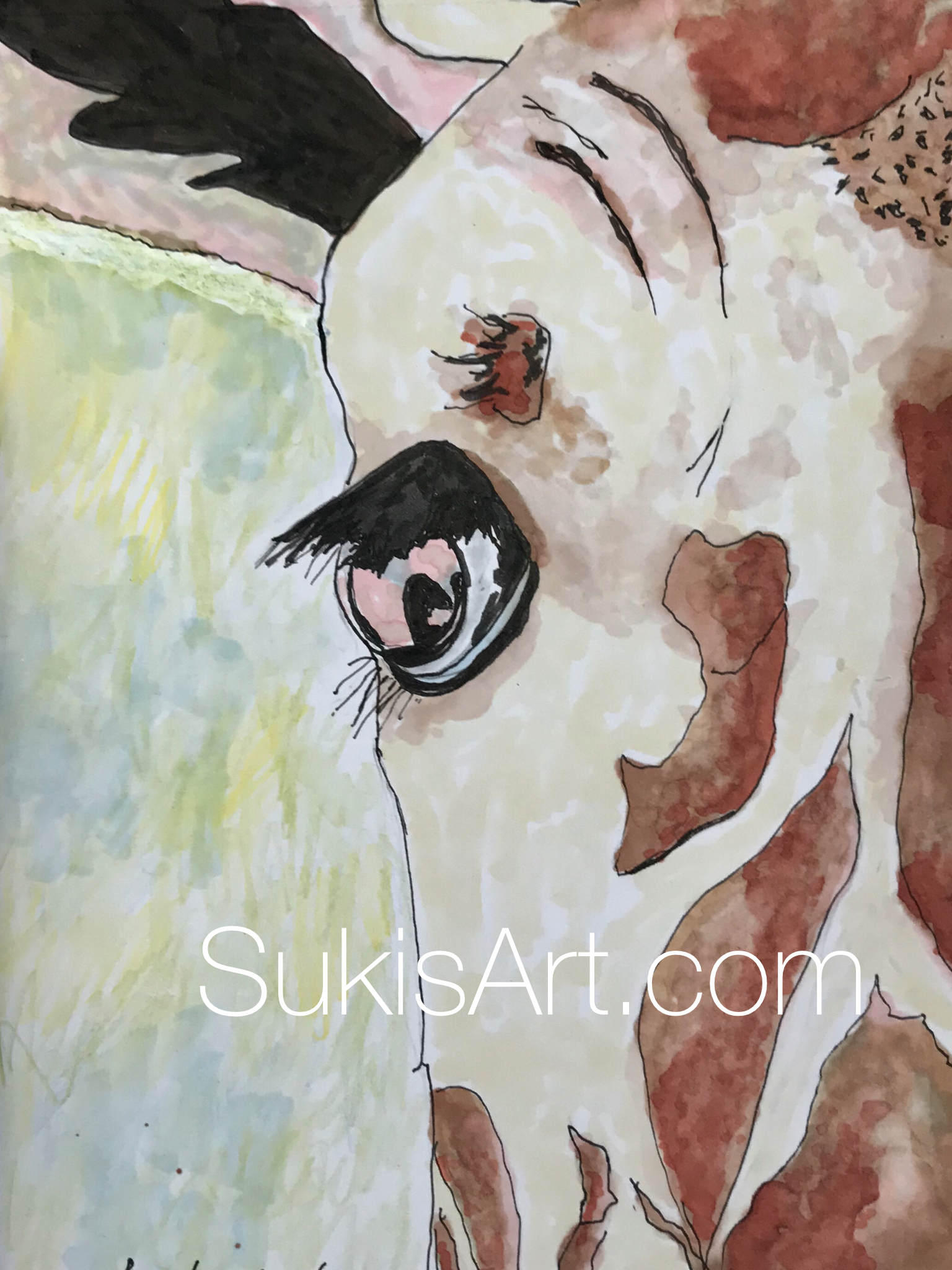  "Eye of the Giraffe"&nbsp; 5" x 7" mixed media 