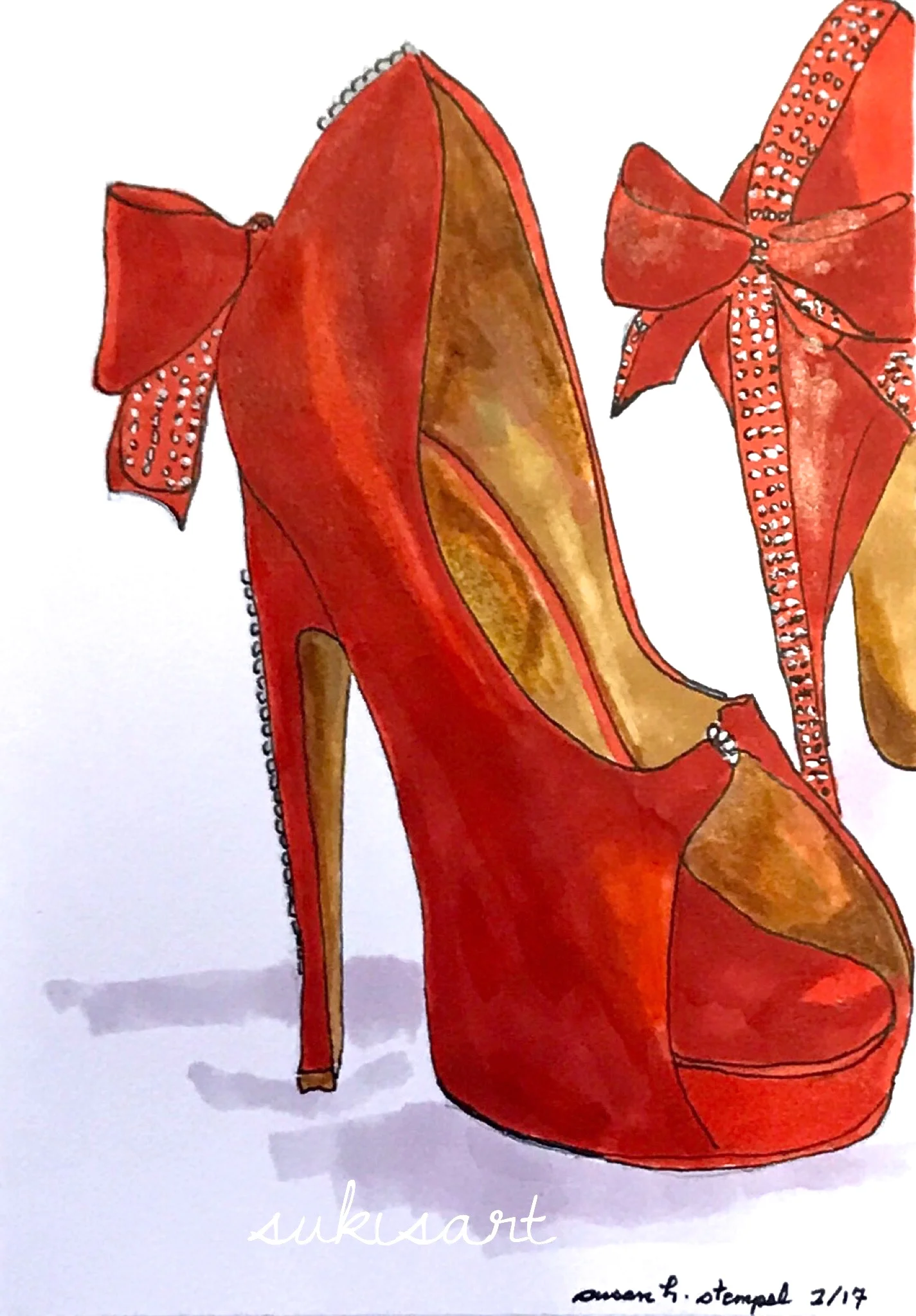 SOLD. 4" x 6" Pen & ink on paper. "Red Hot Night"