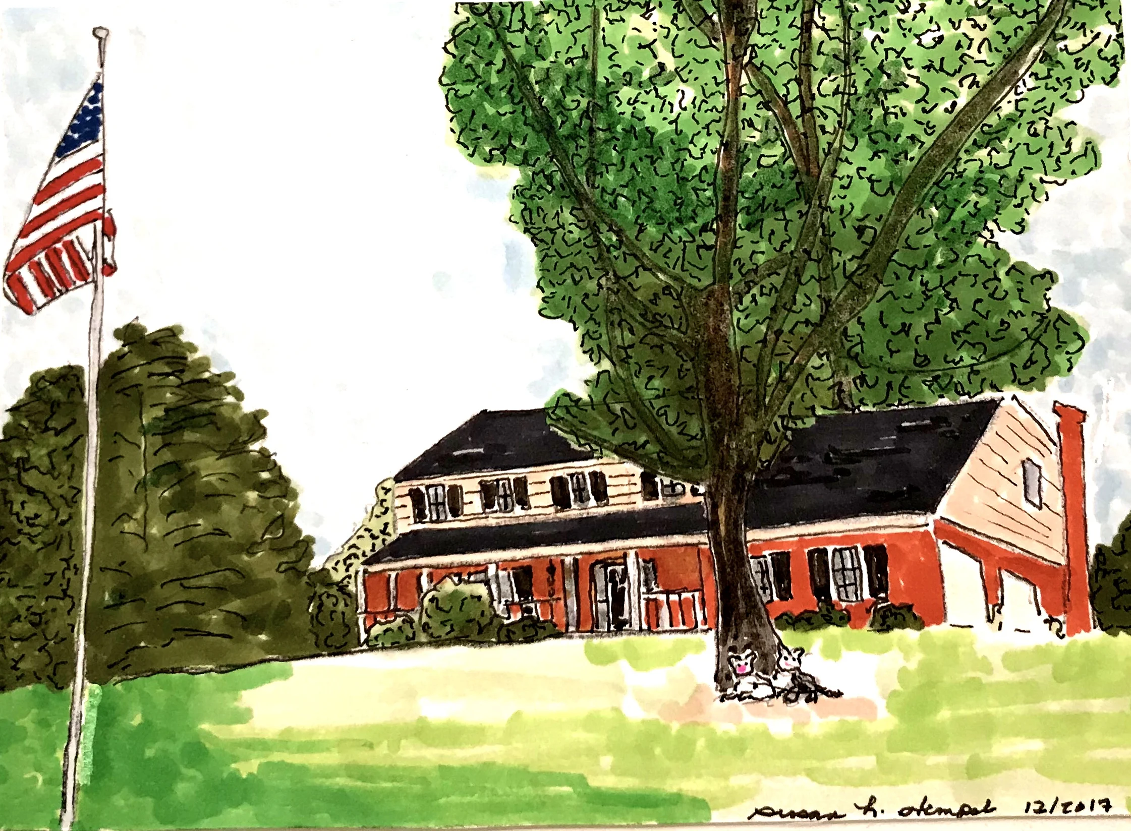 SOLD. 5" x 7". pen & ink on paper. "Family Homestead"