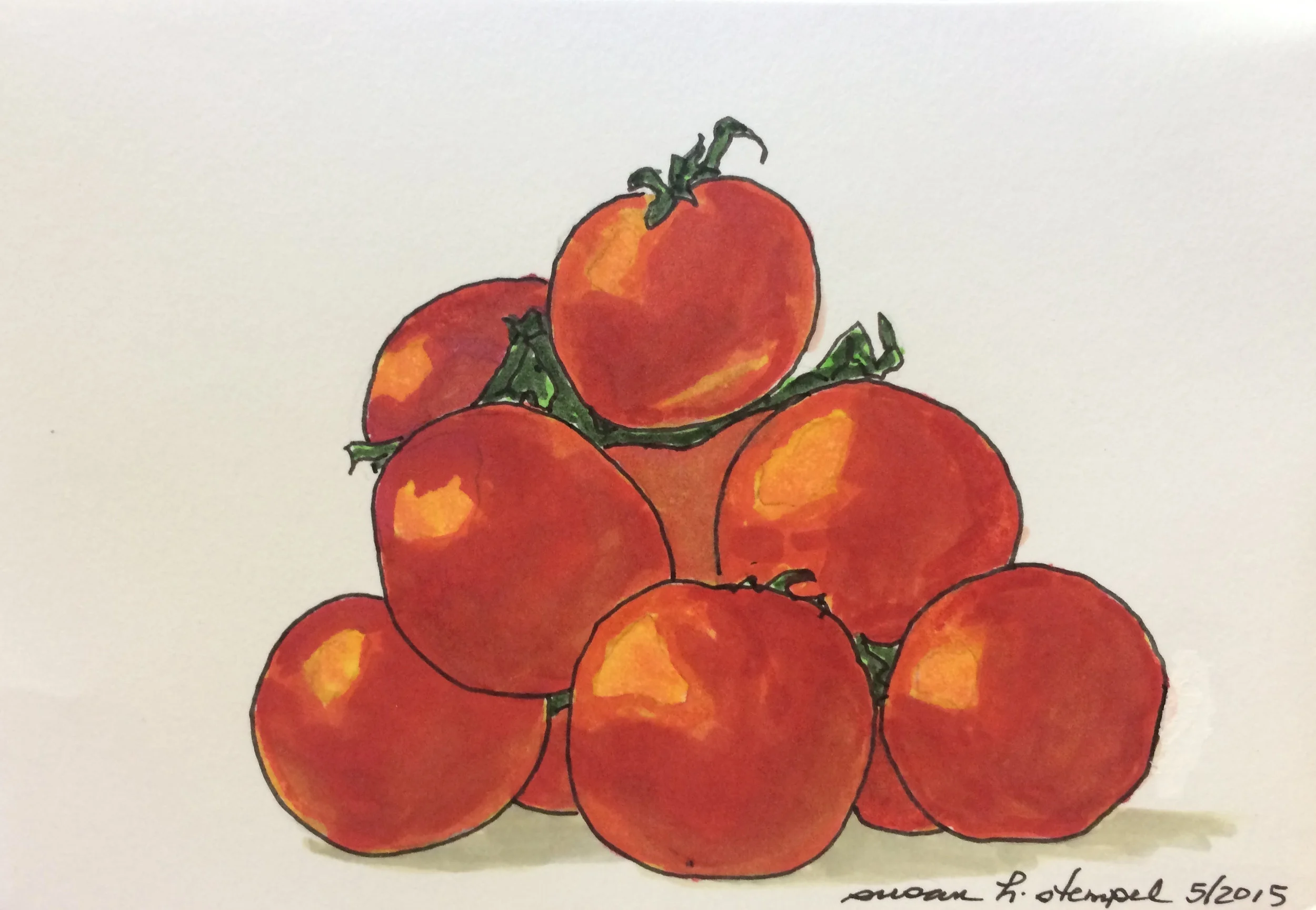 $300. 4" x 6" pen & ink on paper. "A Pile of Tomatoes"