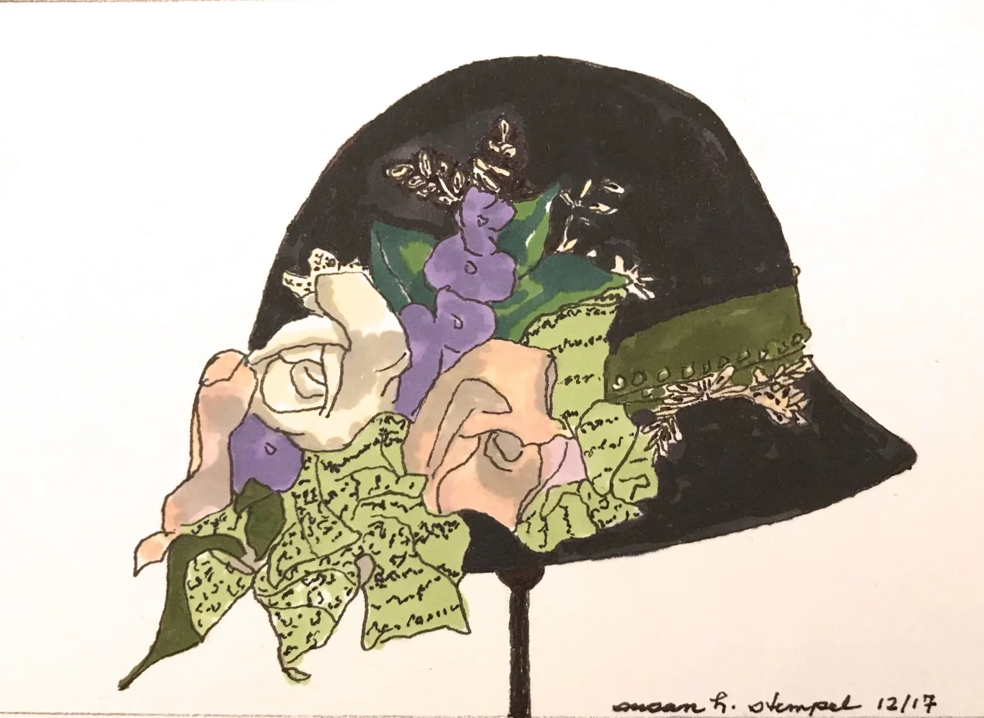 $300. 5" x 7" pen & ink on paper "A cloche"