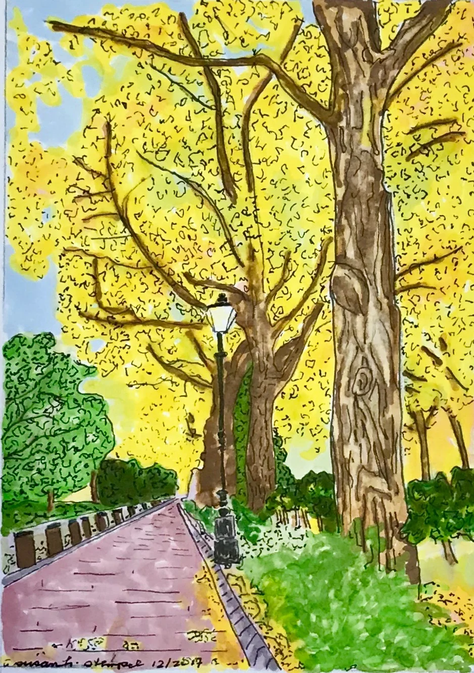SOLD 5" x 7" pen & ink on paper. "Gingko Lane."