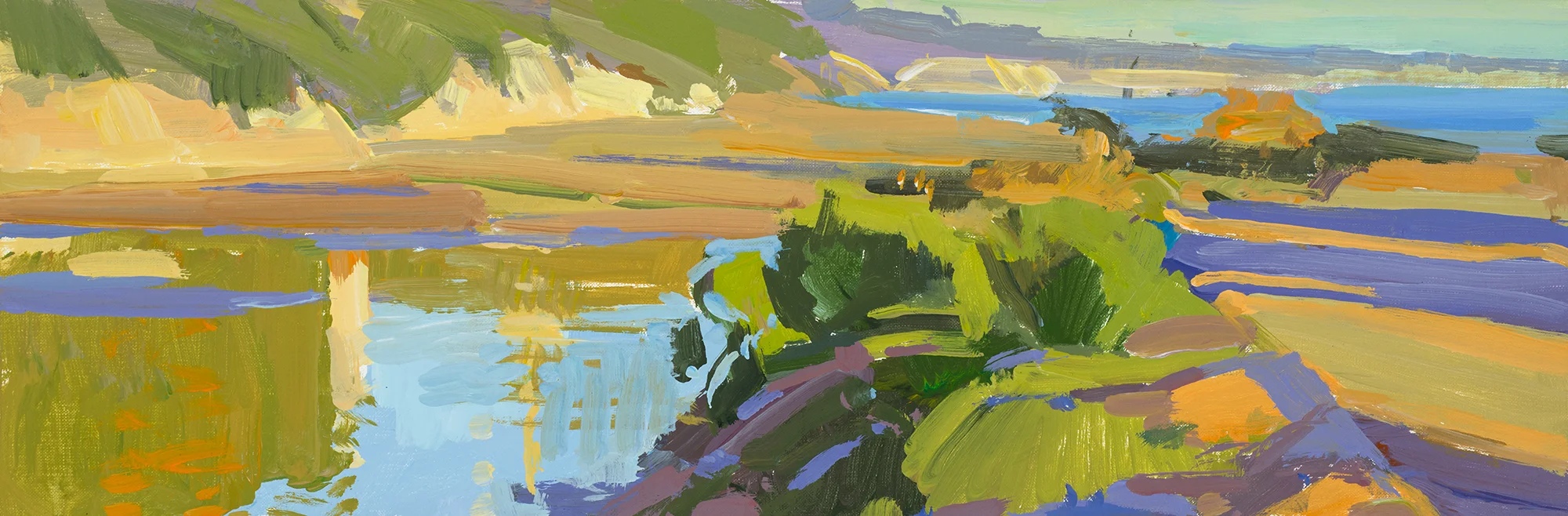 Marcia Burtt, Looking East, Late Afternoon , acrylic, 6×18 in.