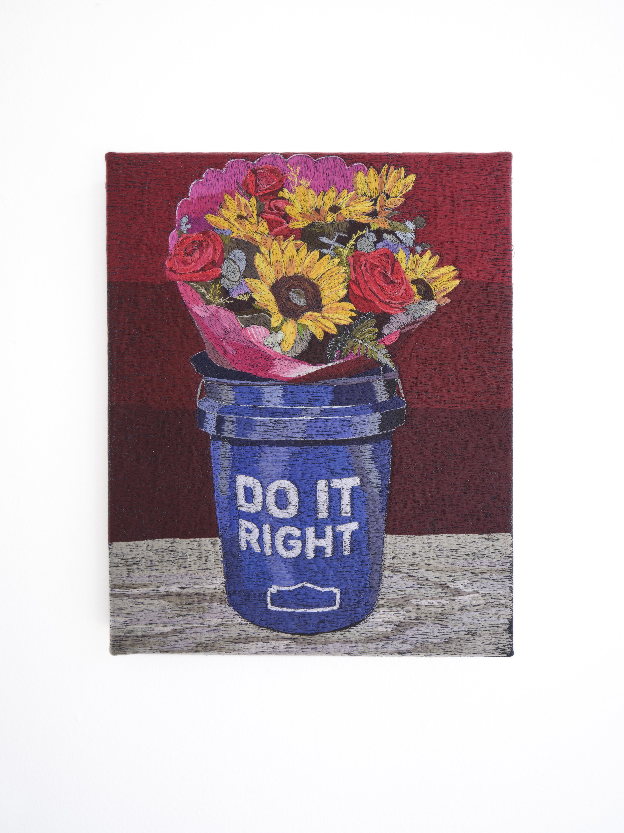   Street Flowers (do it right)   Polyester thread on denim   16 x 20 inches  2023 