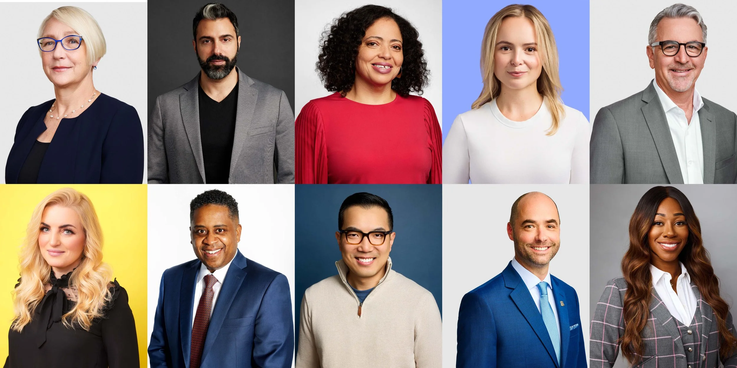 A diverse grid of professional corporate portraits captured by Binks Headshots at a Toronto event.