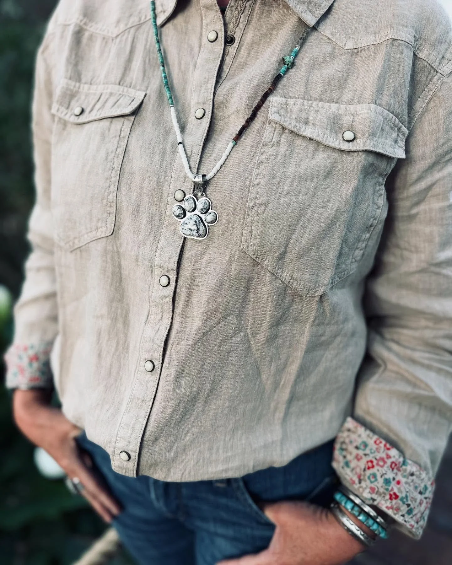 Here&rsquo;s the White Wolf pendant on the Denali bead strand. This piece was a bit of a variation from my normal cluster pendants but I&rsquo;m sure there are plenty of dog/wolf crazy people that someone will snatch it up!