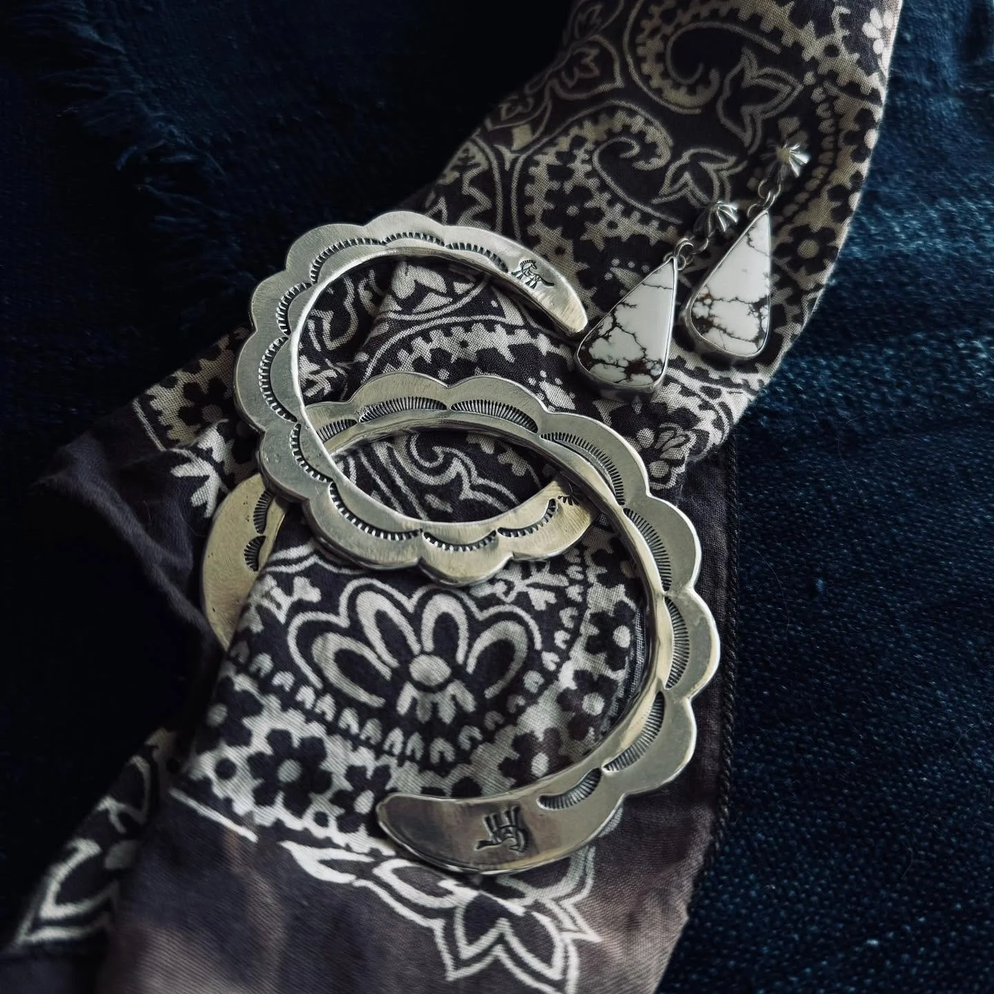 There is one Chiricahua cuff left. It is the top one in the second photo. It&rsquo;s bigger than I usually make so if you need a larger size now is the time to grab one. These cuffs are so time intensive and physically tiring that I generally only ma