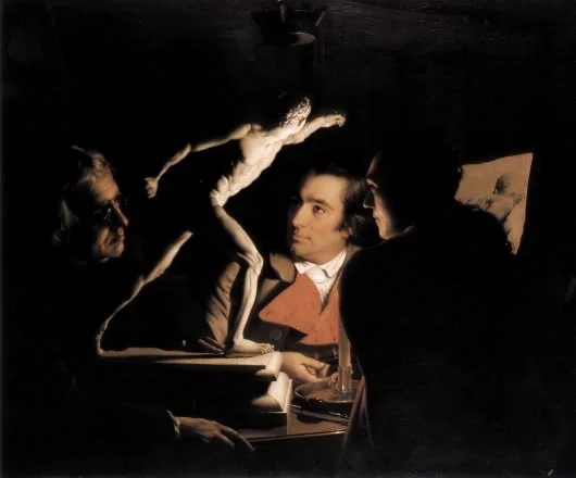 Three Persons Viewing the Gladiator by Candlelight. Joseph Wright of Derby. Behold the human! Examine the worry at their core.