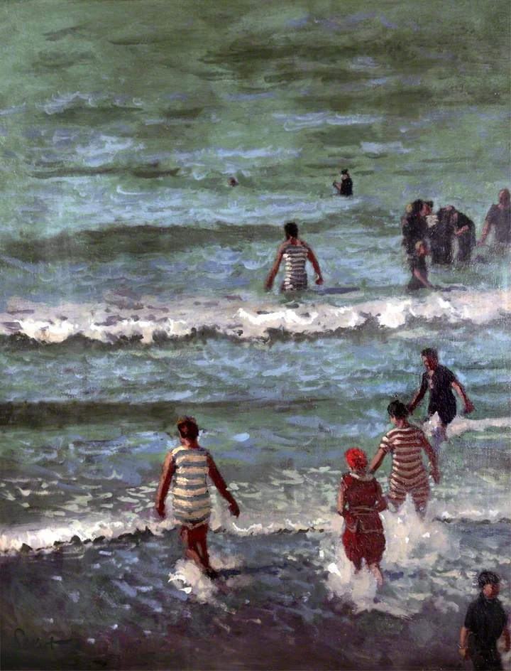 The Bathers, Dieppe, 1902. Walter Richard Sikert. Taking those first steps into cool water may be uncomfortable but humans are adept at acclimatization.