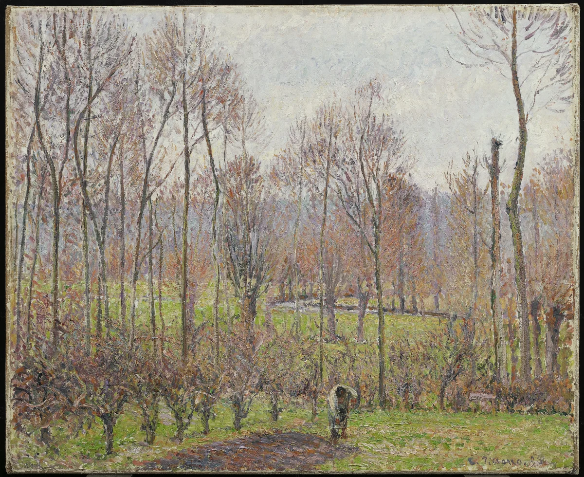 Peupliers, temps gris, Éragny. Camille Pissarro.