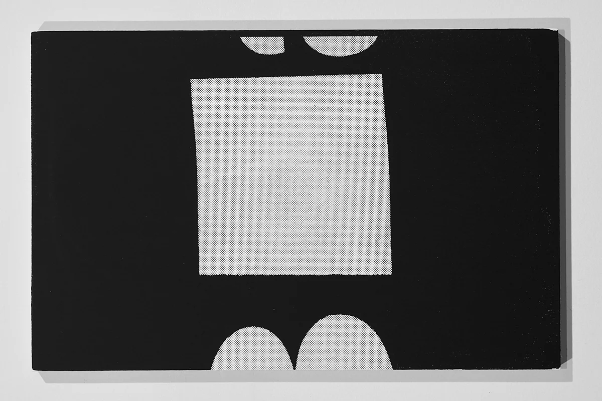 Untitled (F10/22/47), silkscreen ink and gesso on panel, 11 x 17 inches, 2012 Bag Wash at KNULP 2015