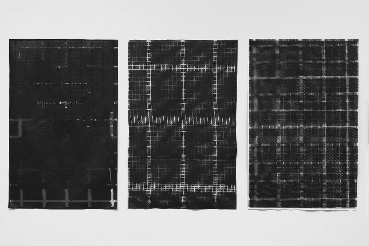 Untitled (F10/22/47), silkscreen over photocopy and laser-print, 17 x 11 inches each, 2012