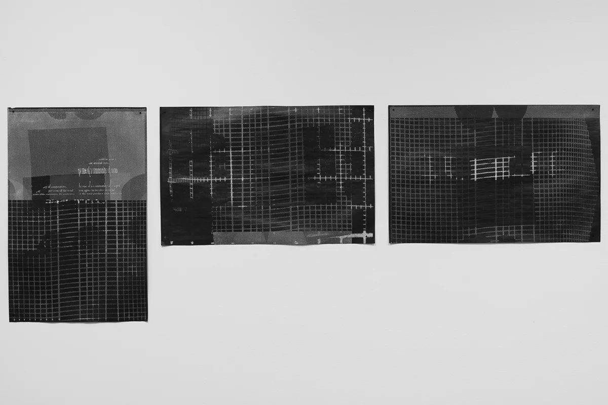 Untitled (F10/22/47), silkscreen over photocopy and laser-print, 11 x 17 inches each, 2012