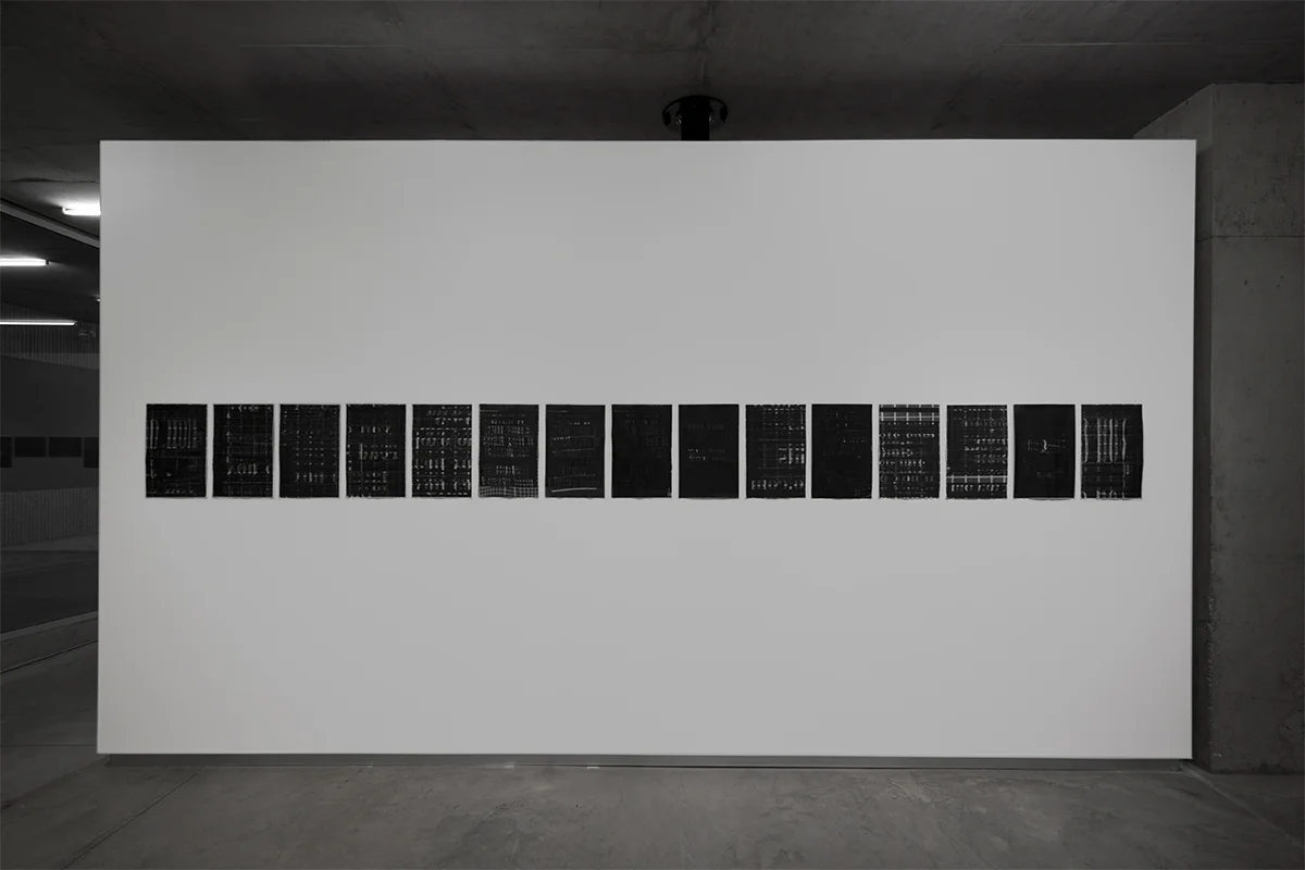 Untitled (F10/22/47), silkscreen over photocopy and laser-print, 11 x 17 inches each, 2012