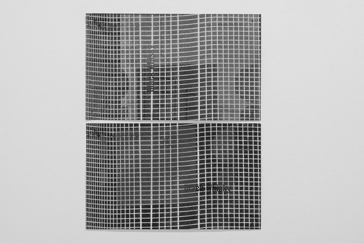 Untitled (F10/22/47), silkscreen over photocopy and laser-print, 17 x 14.5 inches, 2012