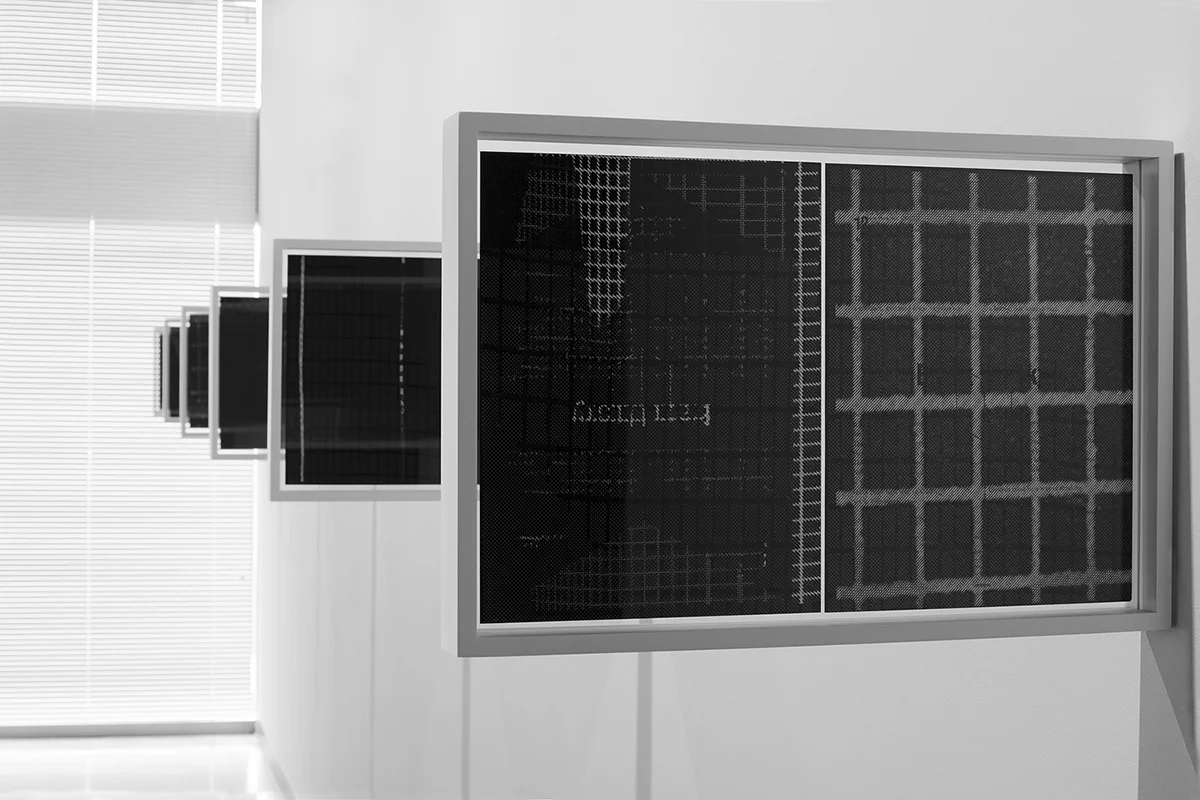Untitled (F10/22/47), silkscreen over photocopy and laser-print, 17 x 11 inches each, 2012
