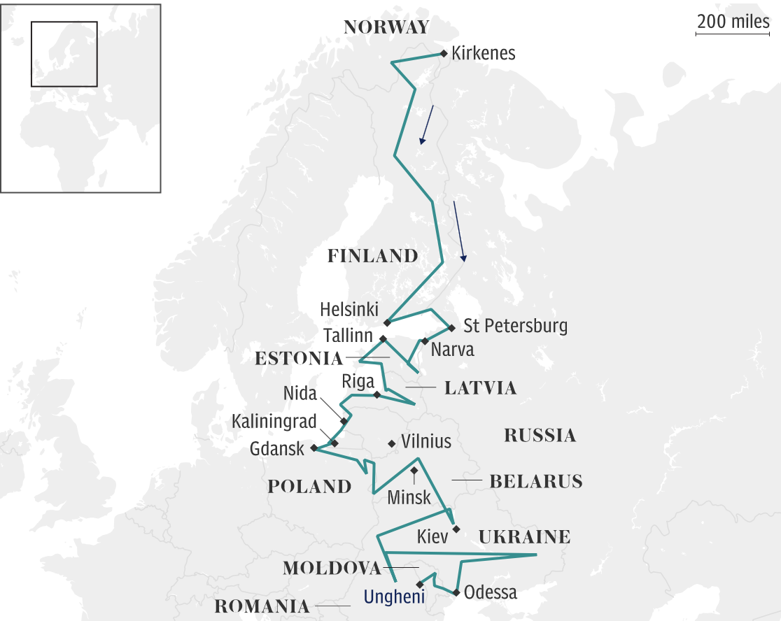 The route: Arctic Norway to Romanian summer. Image by The Telegraph