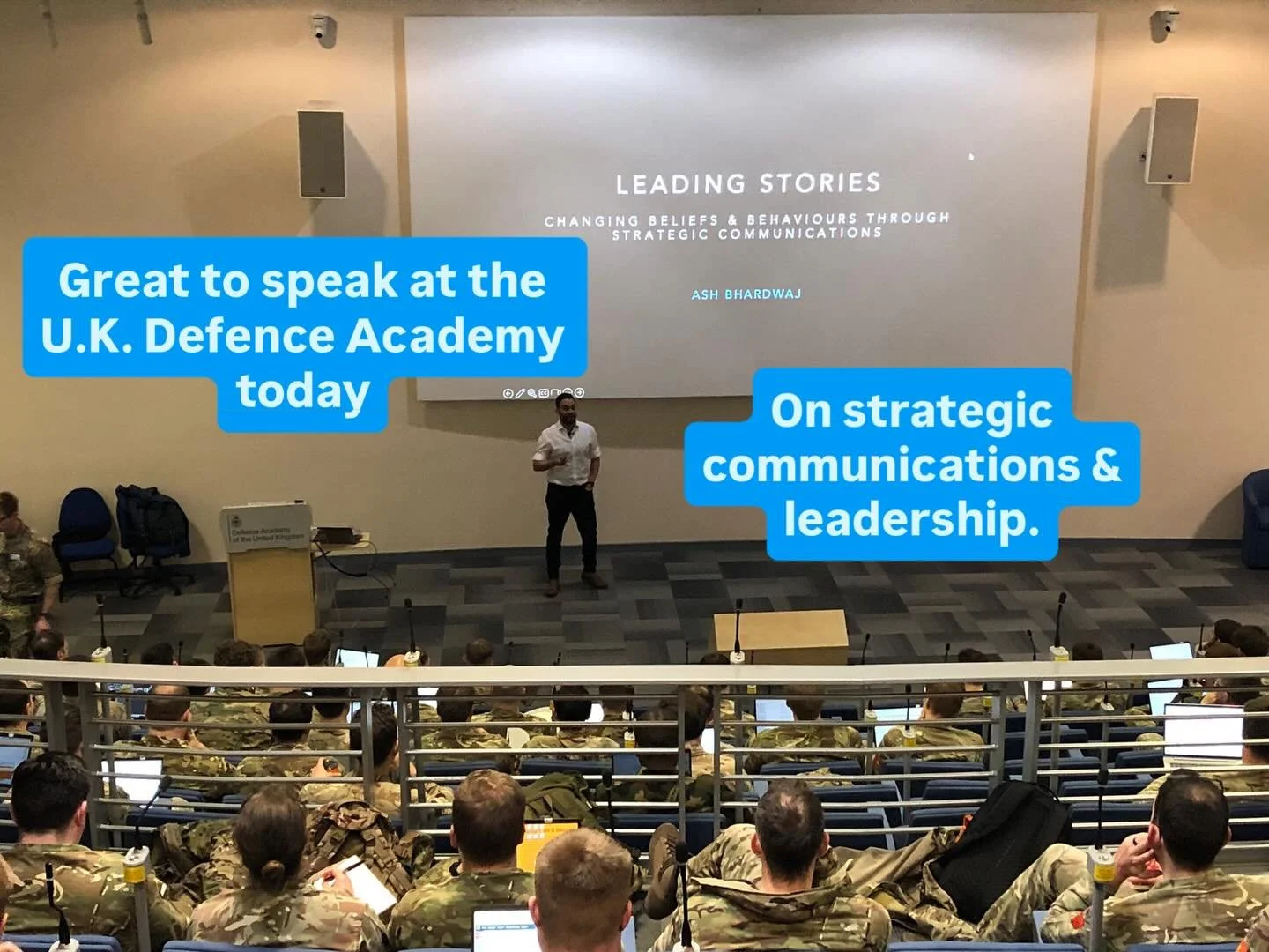 A real pleasure to speak at the Defence Academy of the United Kingdom about Strategic Communications and its applications.

Strategic Communications isn&rsquo;t just aligning messaging. It&rsquo;s changing beliefs and behaviours of an audience, throu