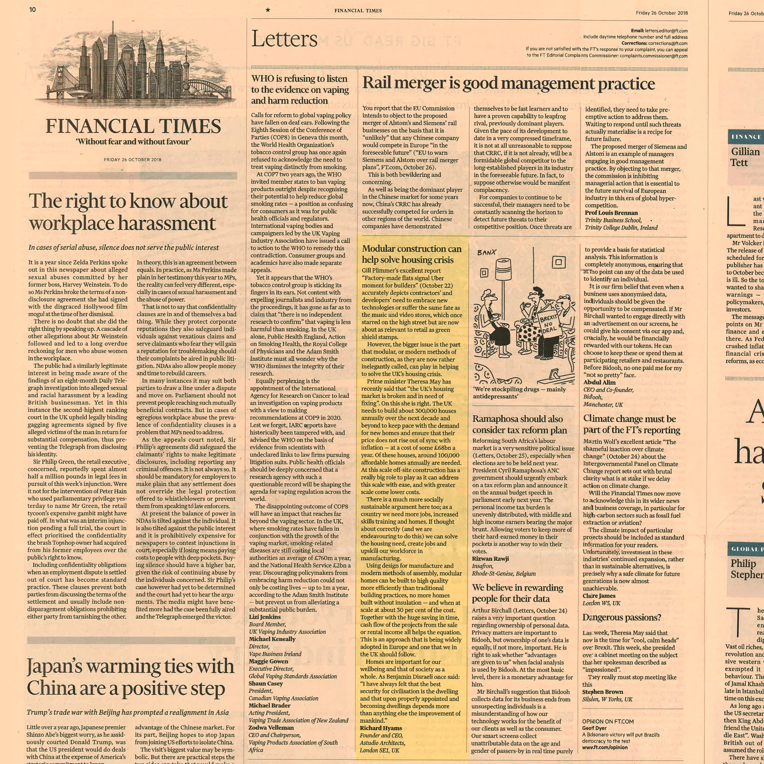 Our founder Richard Hyams' article on modular housing now on Financial Times