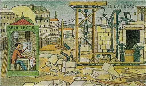 The Architect in 2000 - In 1899, French commercial artist Jean-Marc Côté produced a series of postcards (En l'an 2000) showcasing his vision of Parisian life in the year 2000