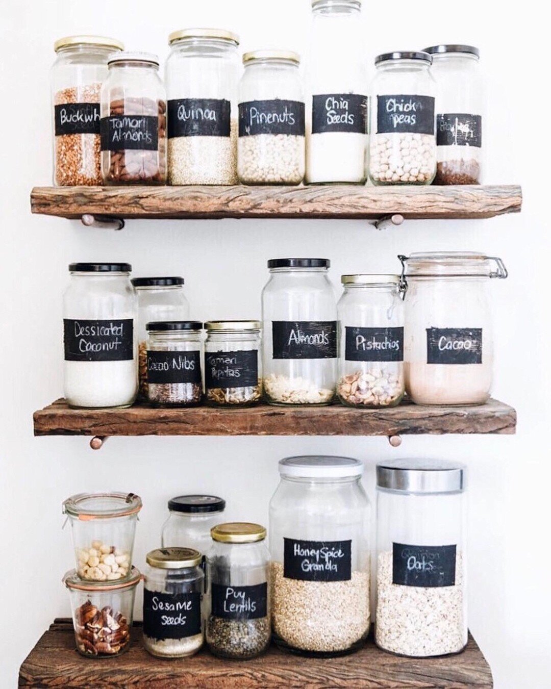 Pantry goals ✨ I worked with a professional organizer once who inspired me to transfer all of my dry goods in labelled jars. So simple, yet game changing! Who else does this?!