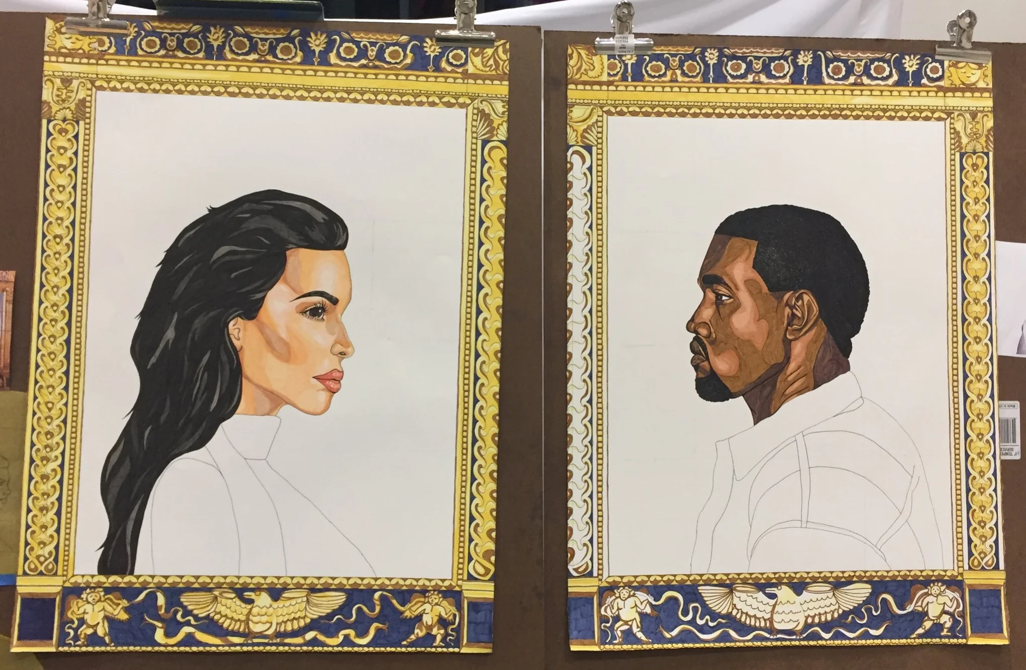 Completed heads with clothing sketched